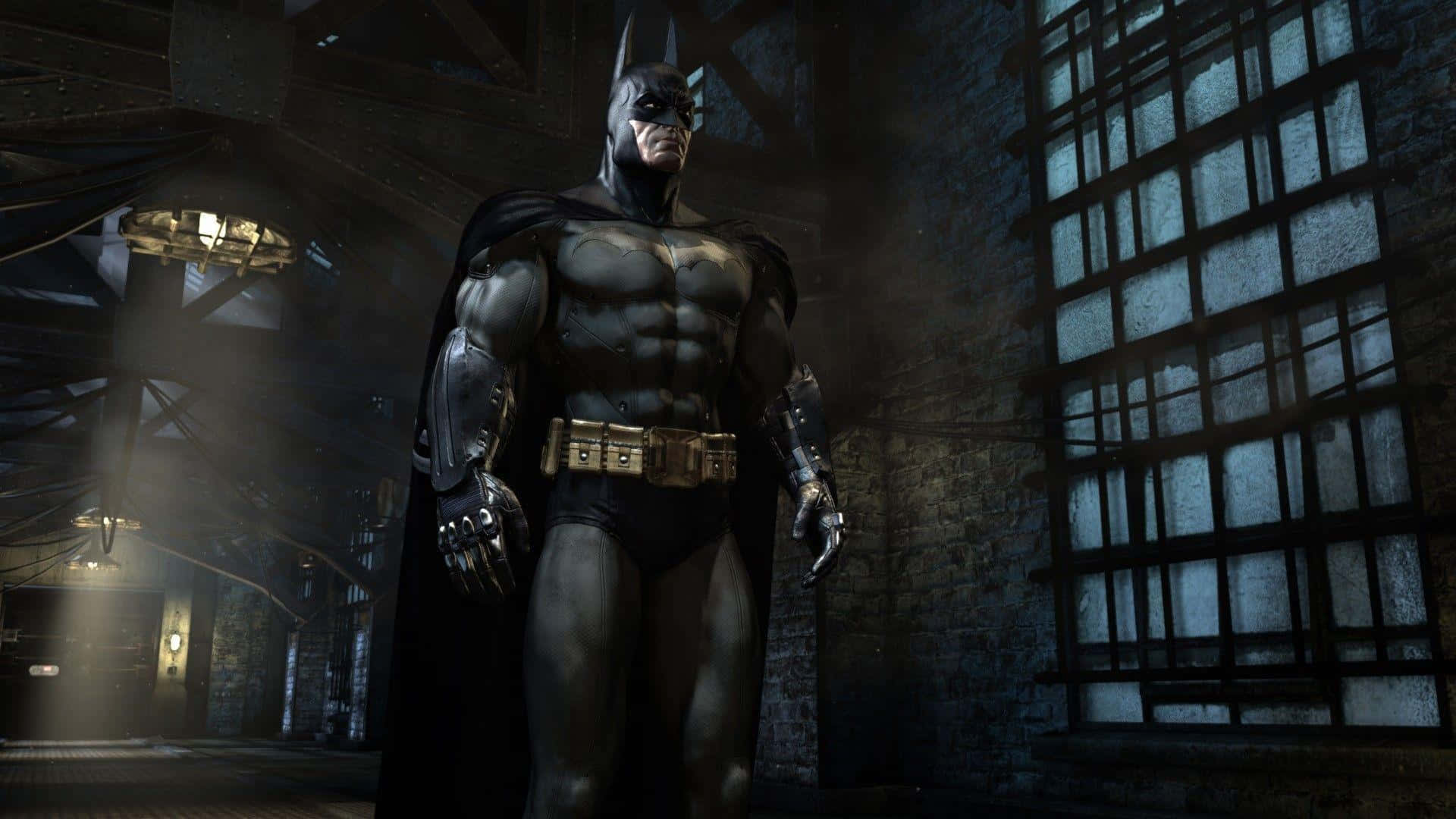 Batman Arkham Asylum, Batman, dimly lit industrial warehouse, Full HD Desktop Wallpaper