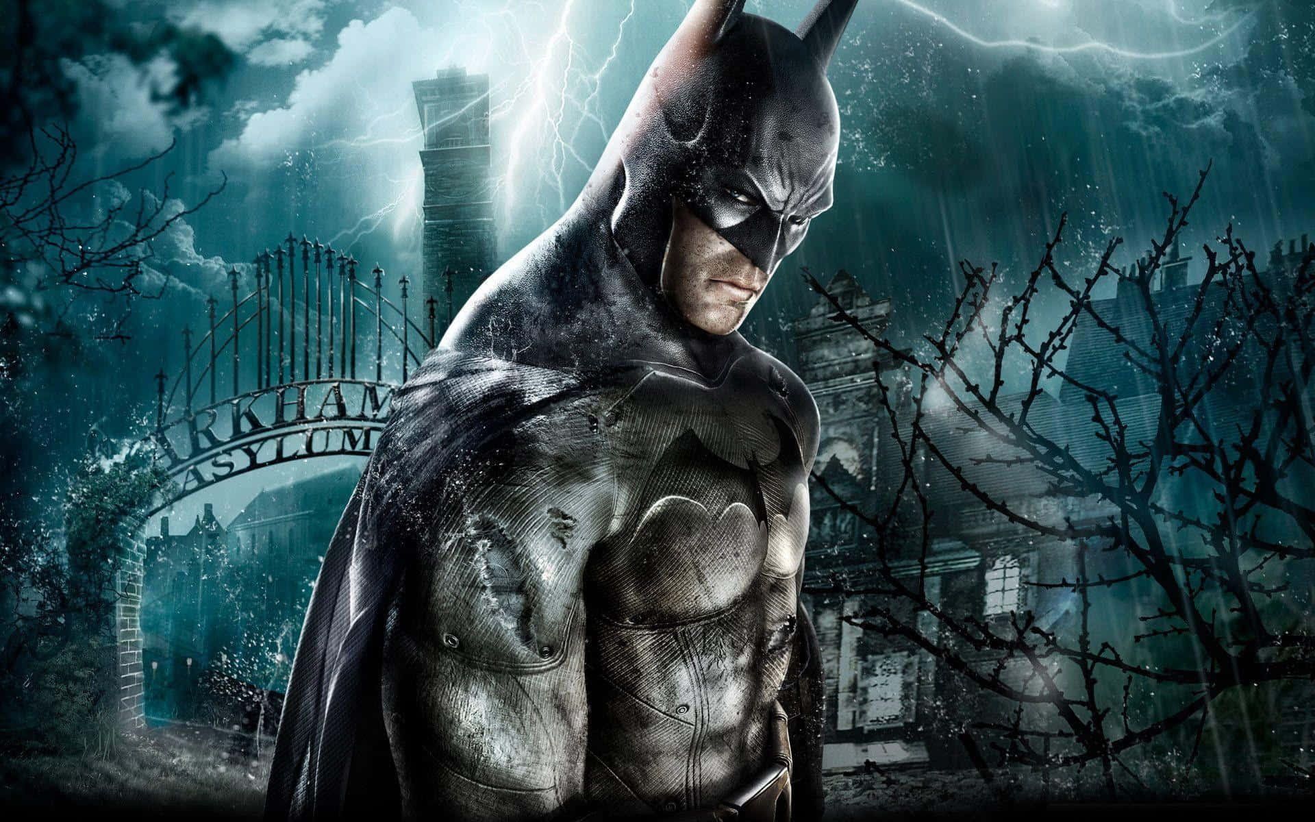 Batman, Arkham Asylum, stormy sky, Full HD Desktop Wallpaper