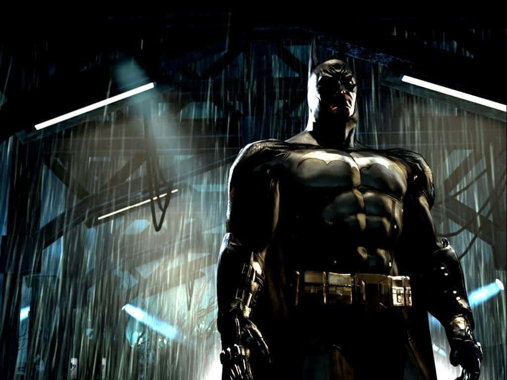 Batman, Arkham Asylum, rain-soaked industrial setting, SD Desktop Wallpaper