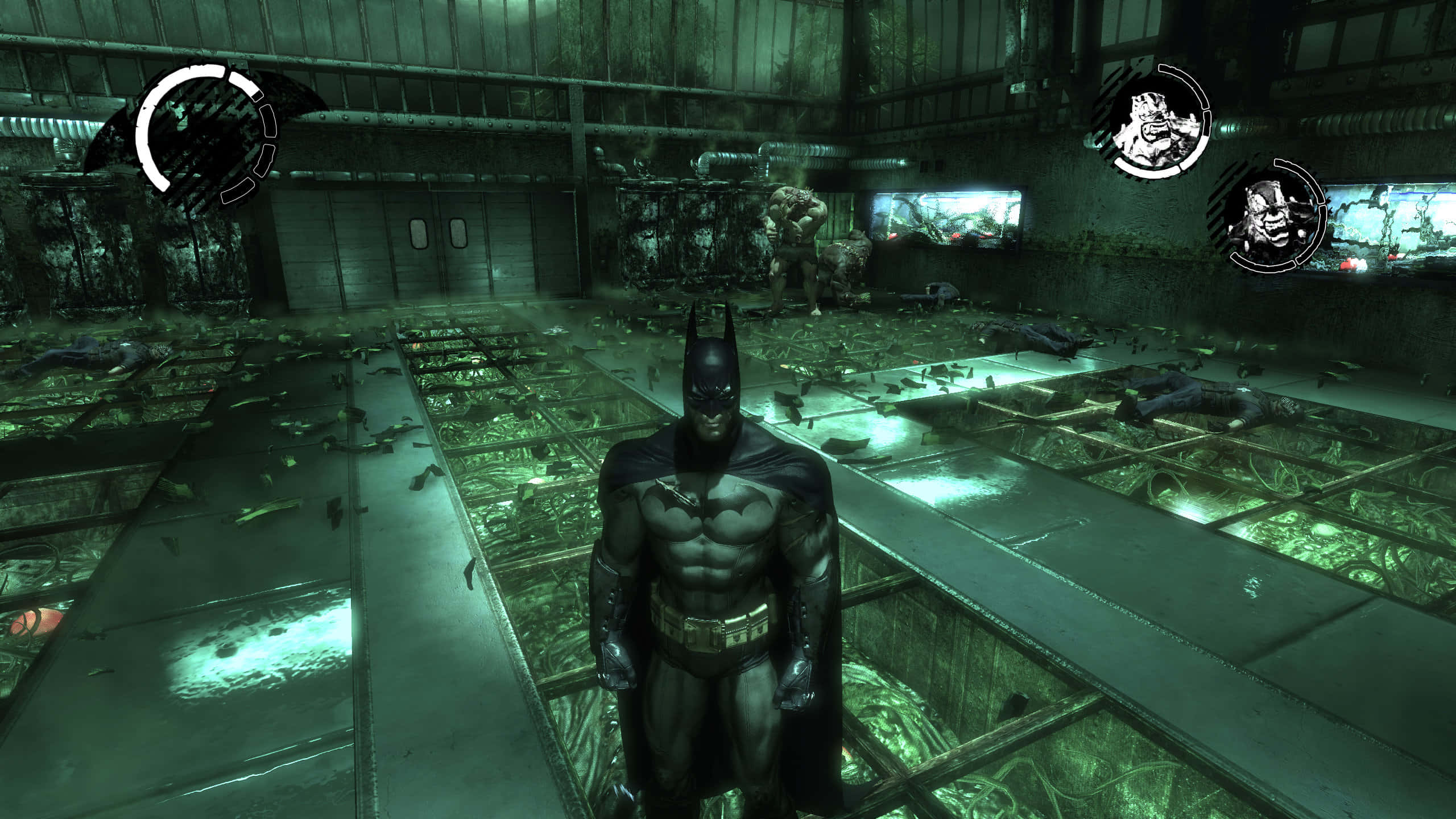 Arkham Asylum, Batman, green-hued, 2K Desktop Wallpaper