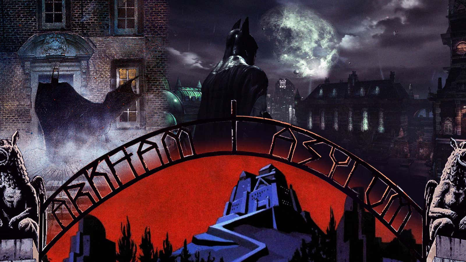 Arkham Asylum, Batman, full moon, HD Desktop Wallpaper