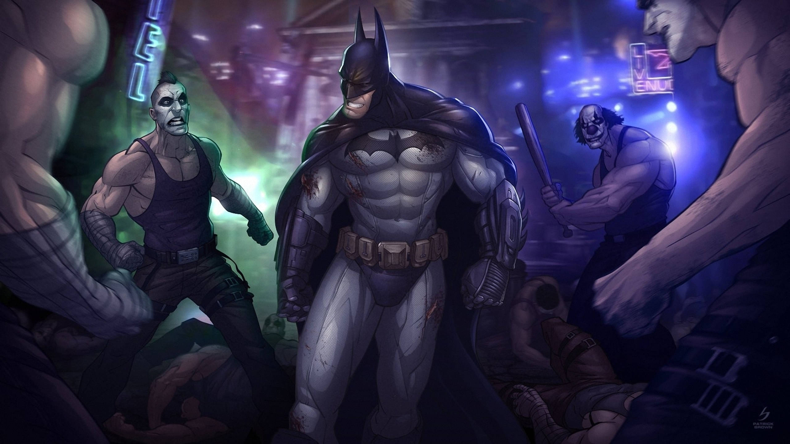 Batman, Arkham City, neon-lit alley, 2K Desktop Wallpaper