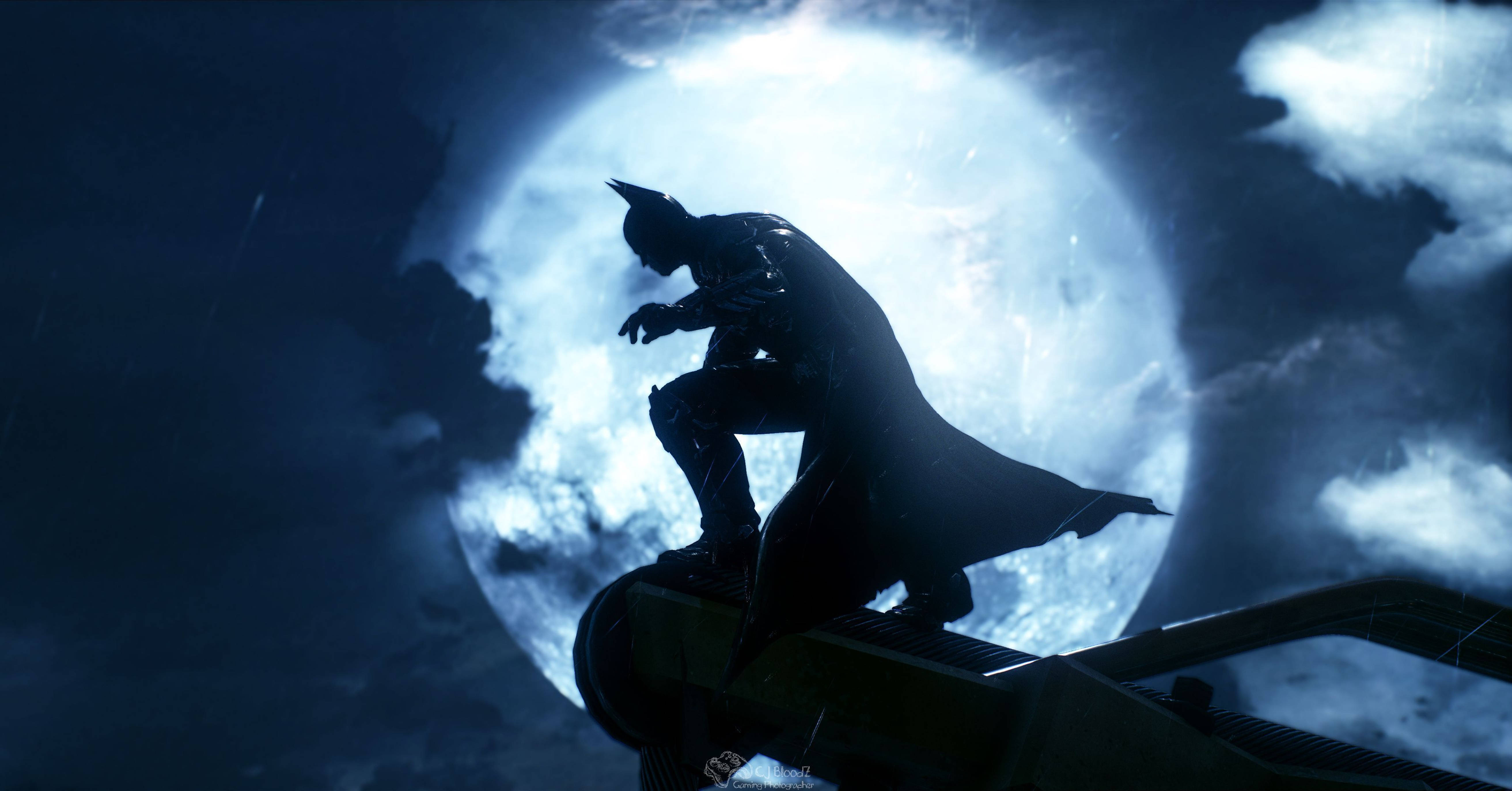 Batman, Arkham City, glowing moon, 5K Desktop Wallpaper