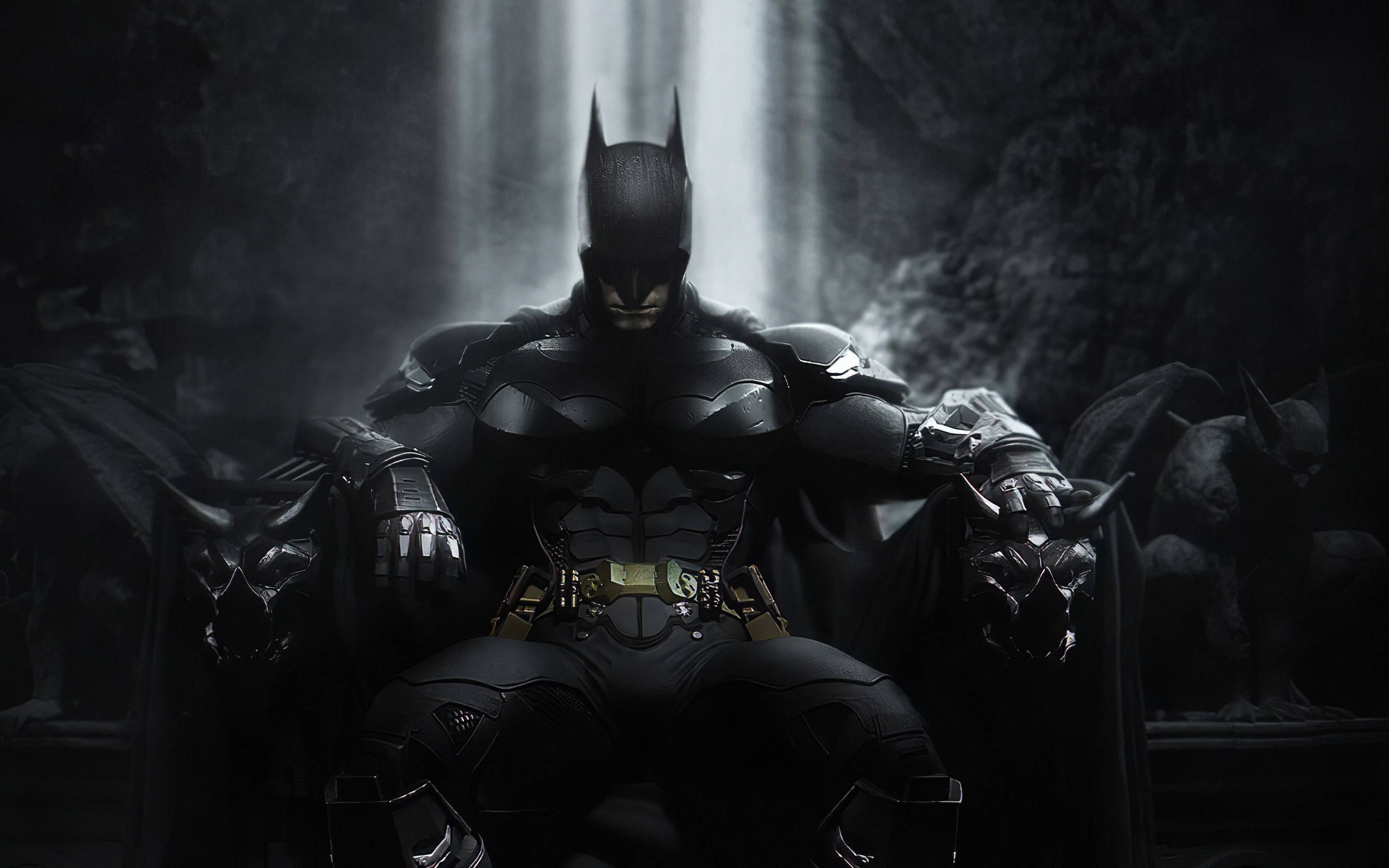 Batman, dark throne, waterfall, 2K Desktop Wallpaper