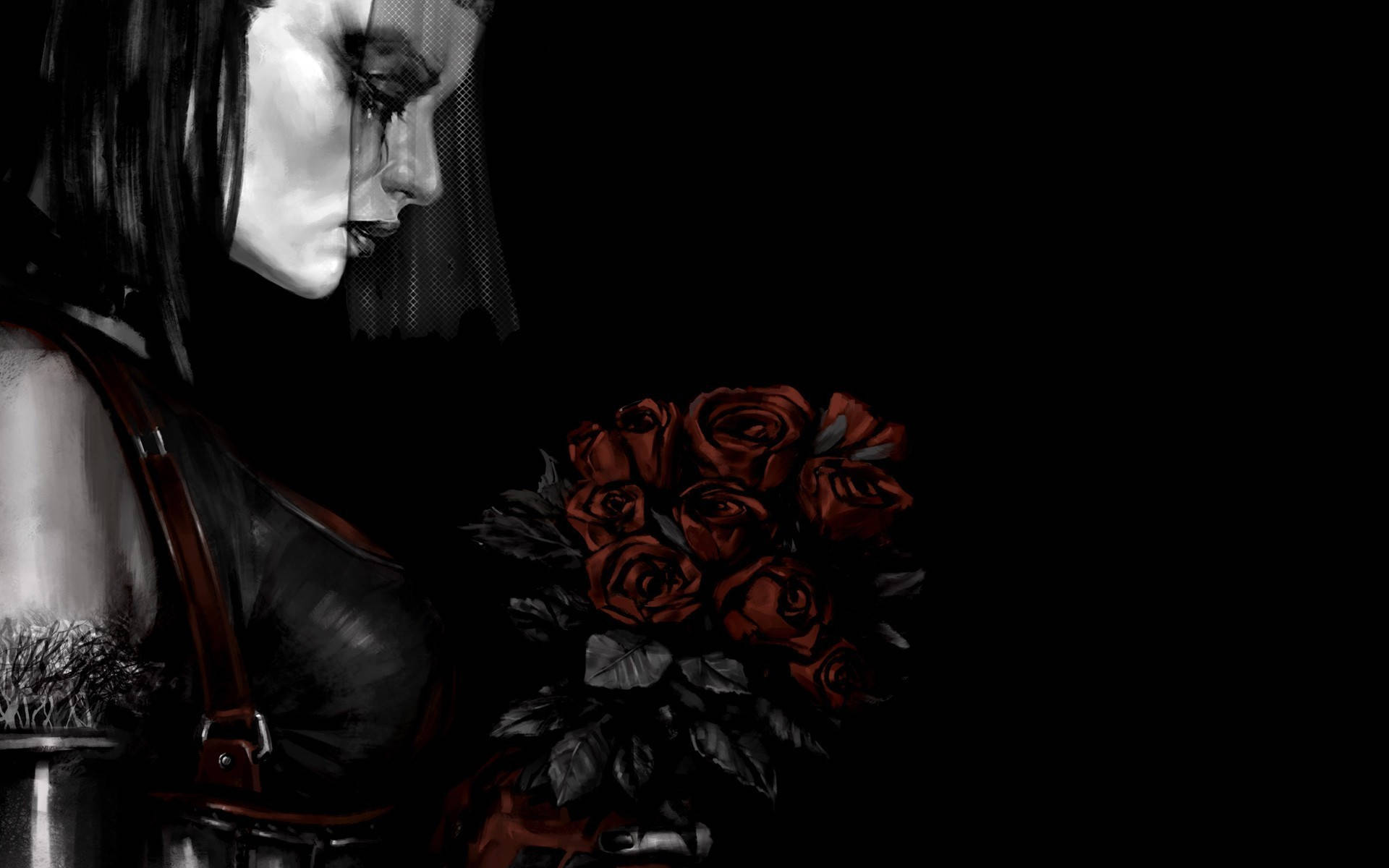 Batman Arkham City, red roses, gothic woman, Full HD Desktop Wallpaper