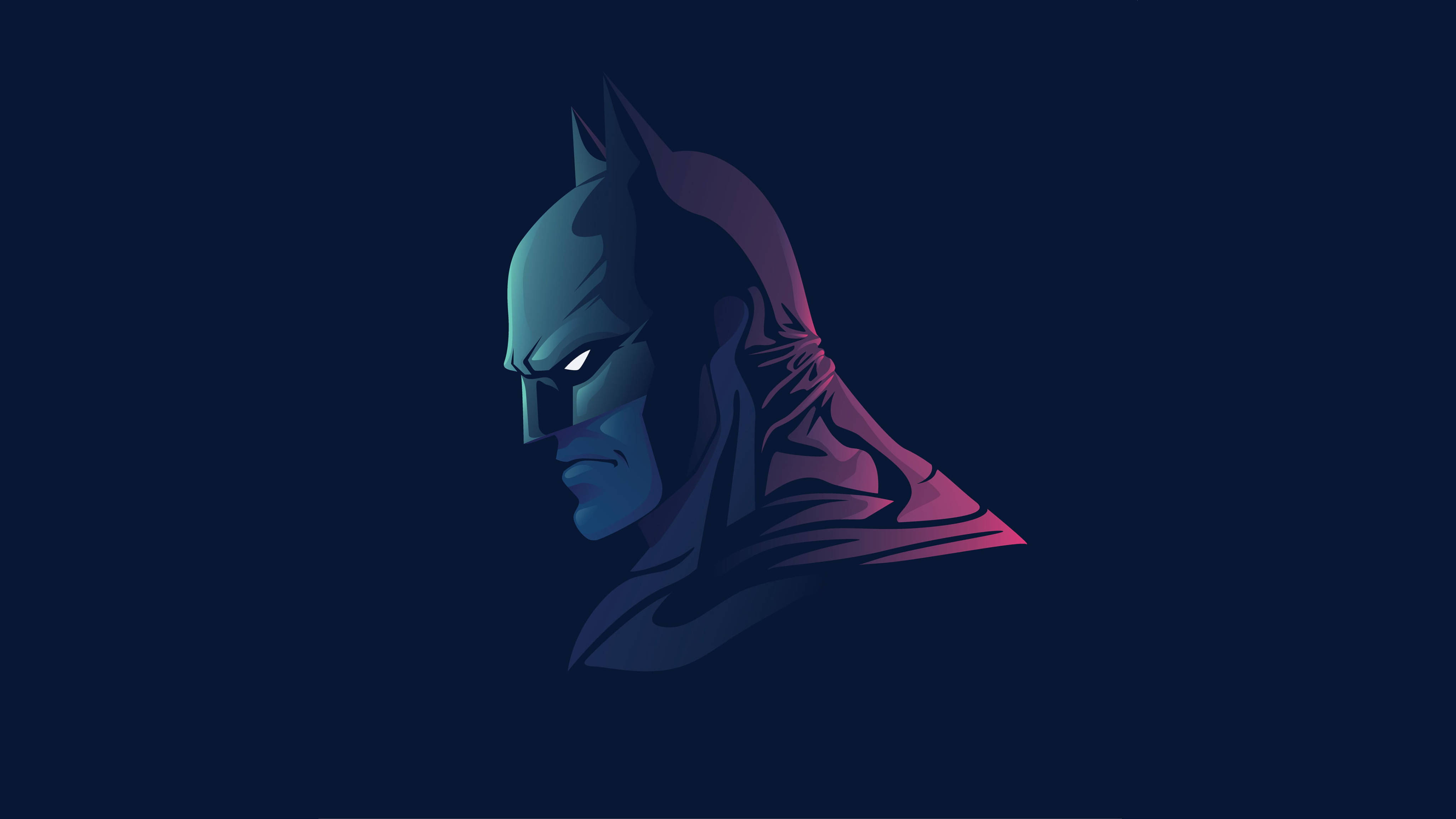 Batman, blue and magenta gradients, deep navy background, 4K Desktop Wallpaper