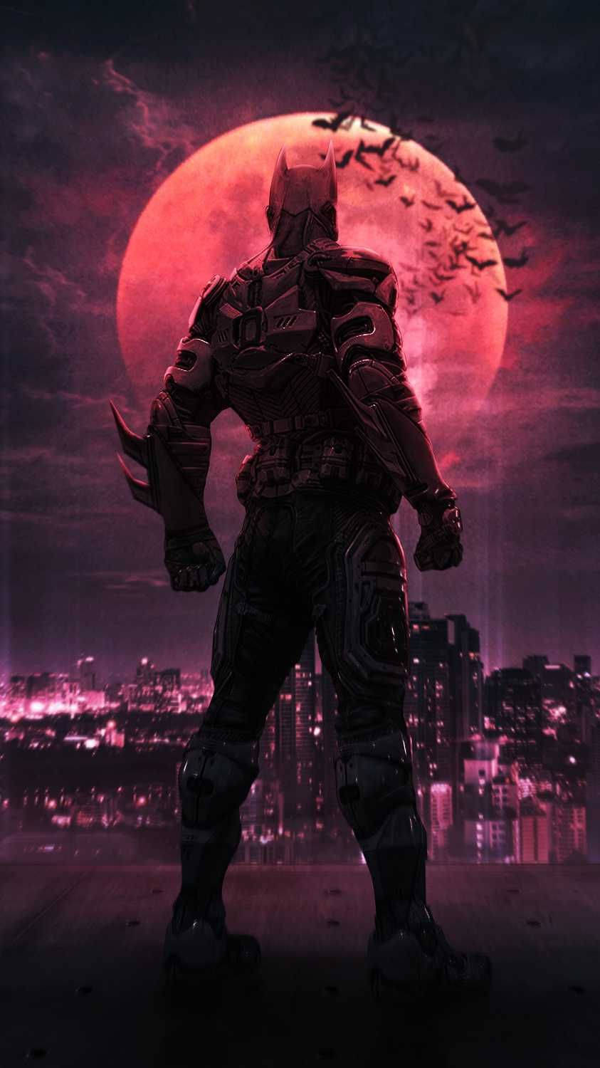 Batman, Arkham Knight, red moon, HD Phone Wallpaper