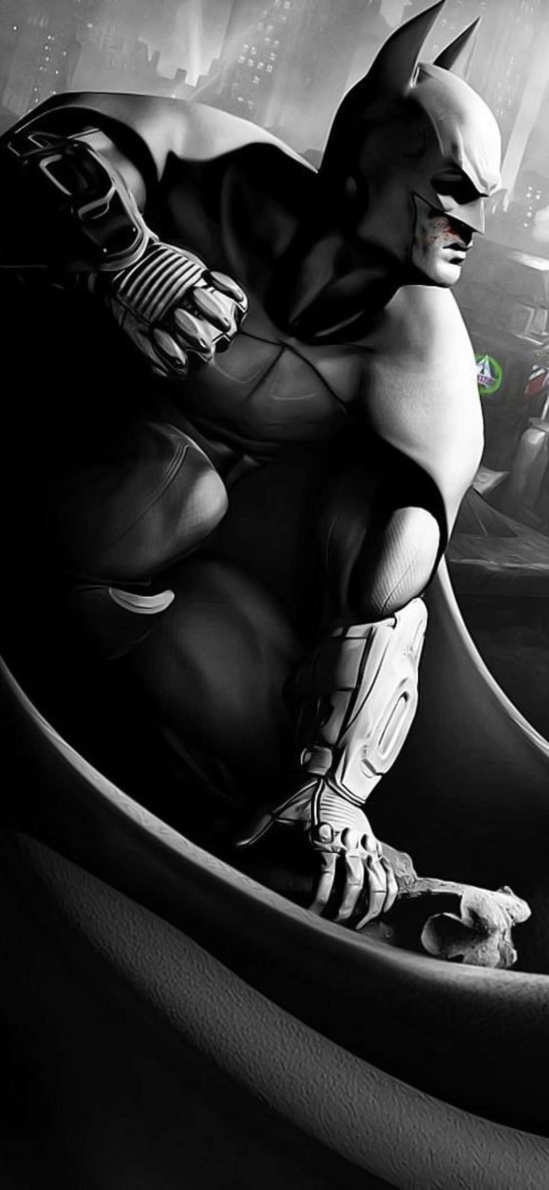 Batman Arkham Knight, dark rain-soaked cityscape, skull, Full HD Phone Wallpaper