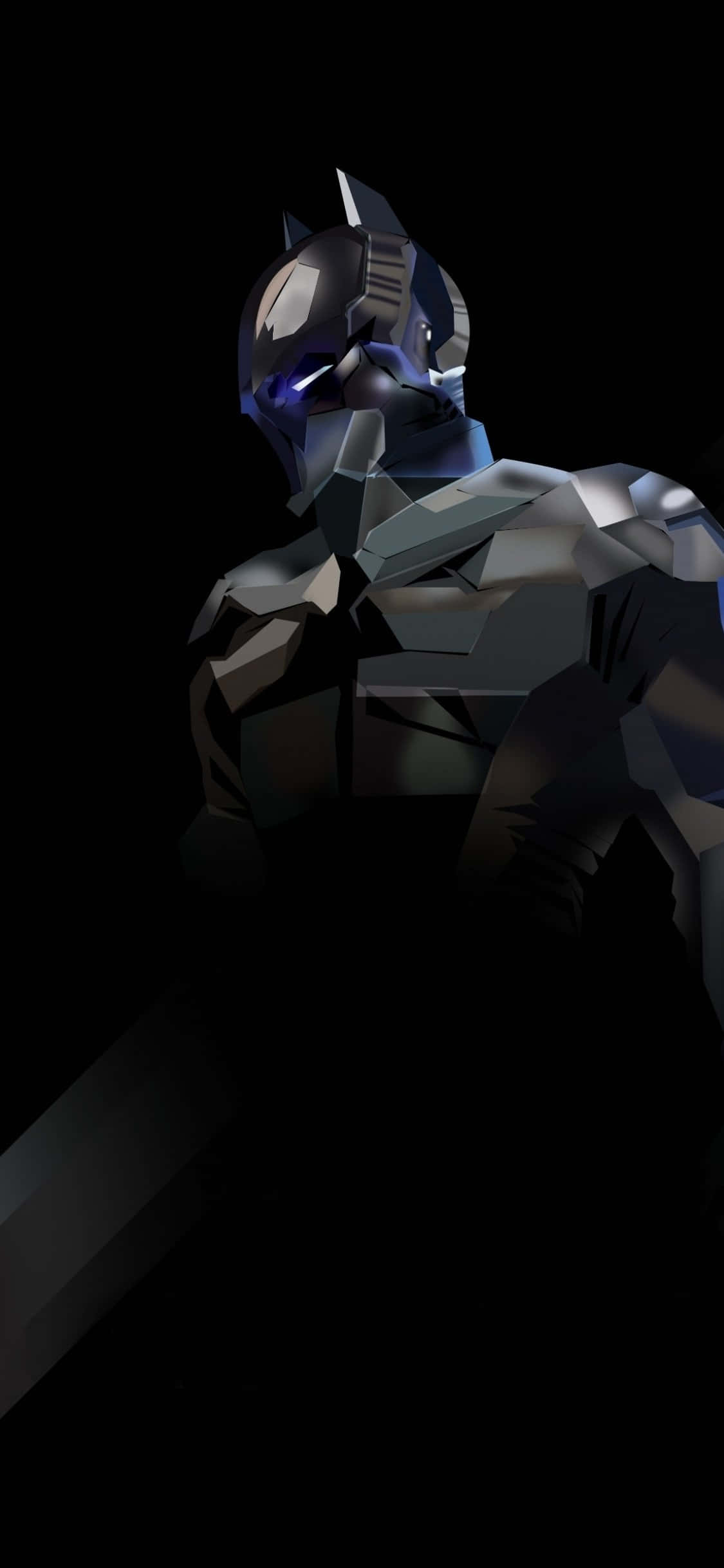 Batman Arkham Knight, low-poly Batman figure, glowing blue eyes, Full HD Phone Wallpaper