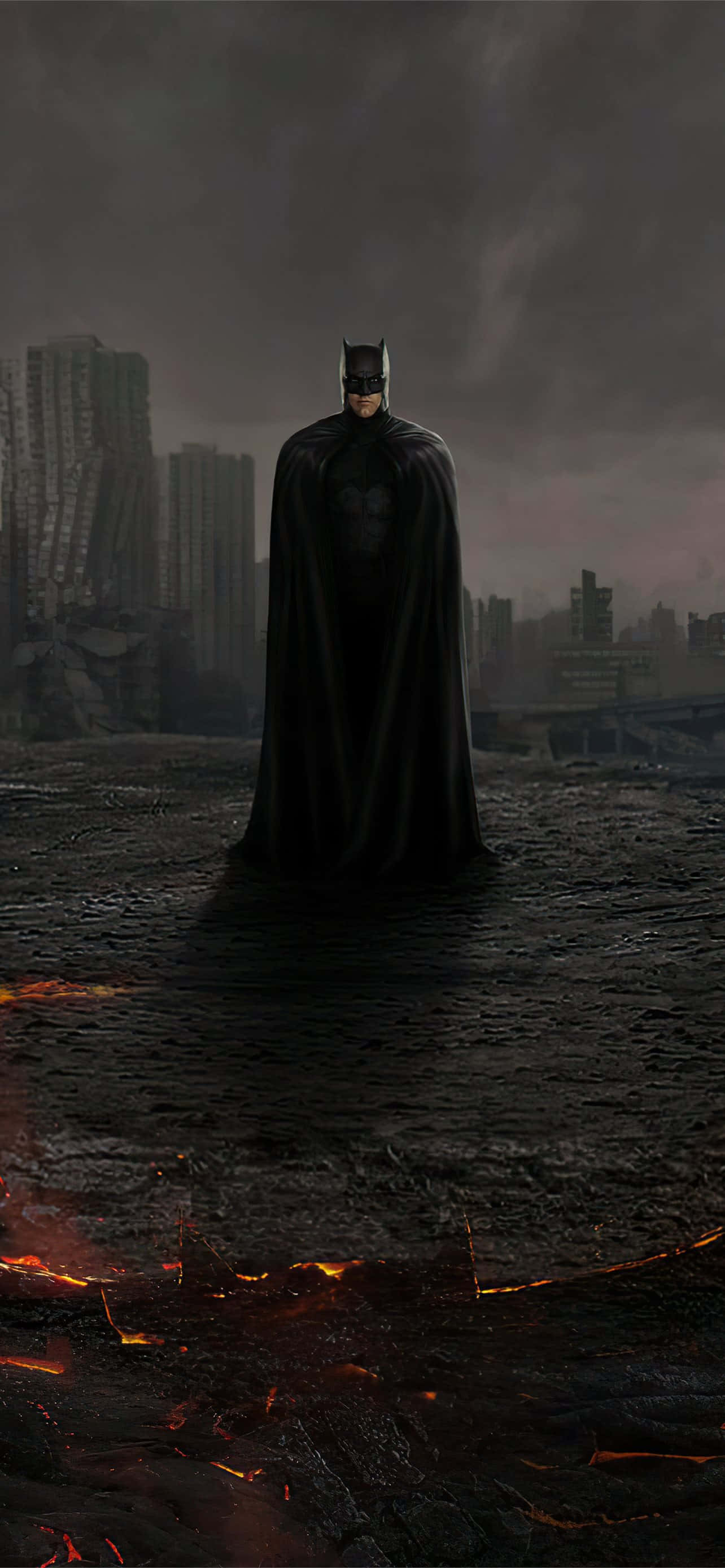 Batman, Arkham Knight, ruined cityscape, 2K Phone Wallpaper