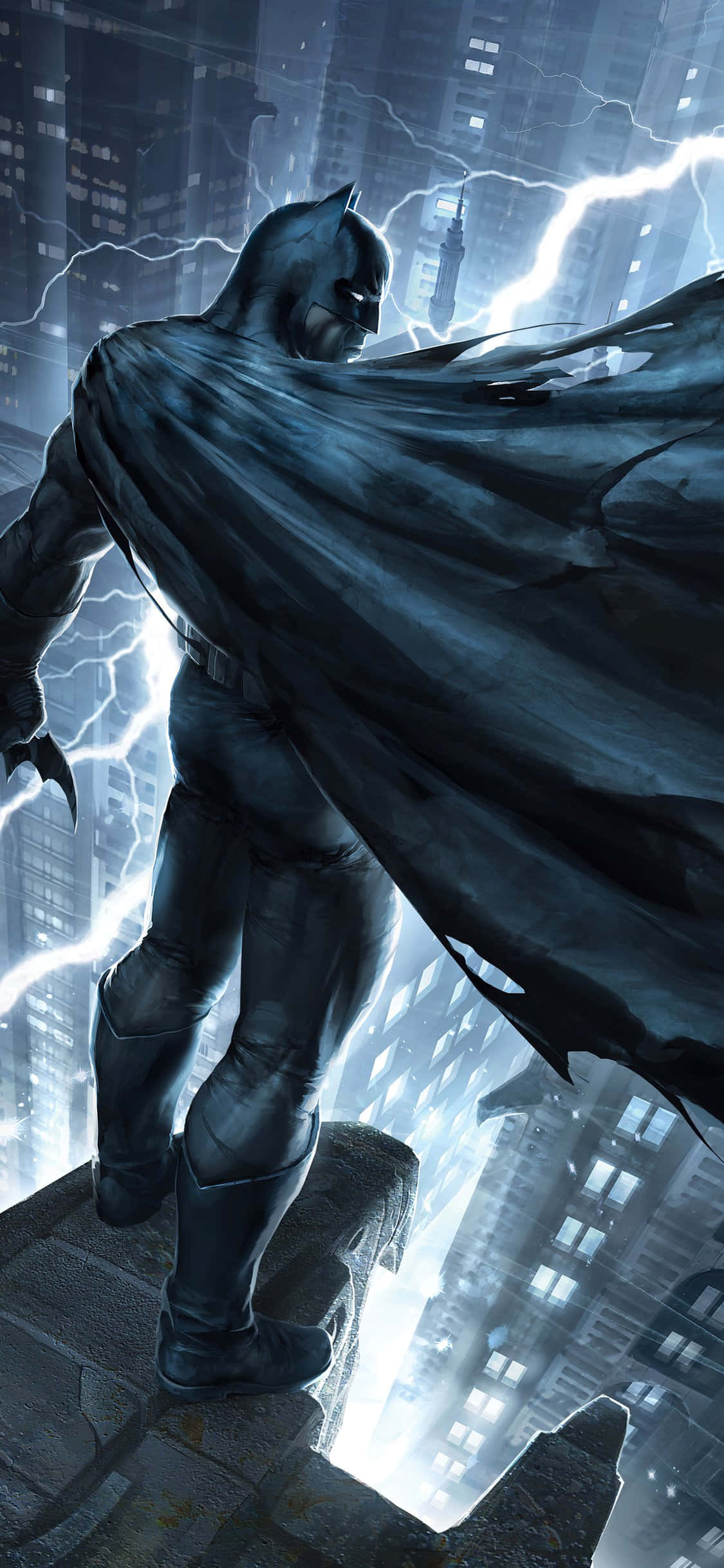 Batman Arkham Knight, skyscraper rooftop, stormy cityscape, Full HD Phone Wallpaper