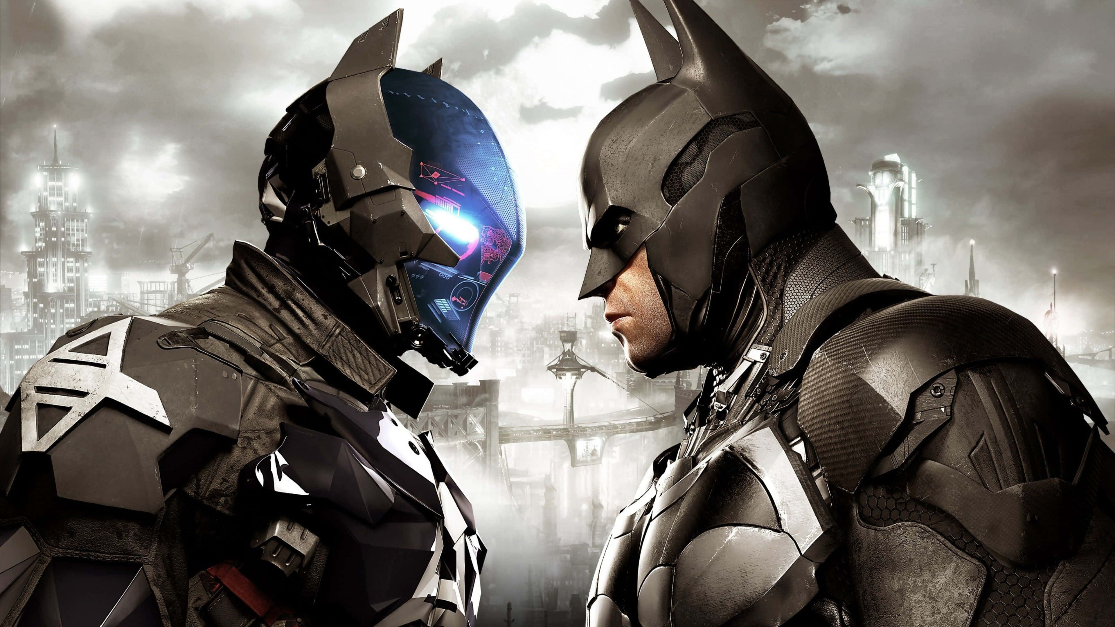 Batman Arkham Knight, glowing blue visor, classic cowl, 4K Desktop Wallpaper
