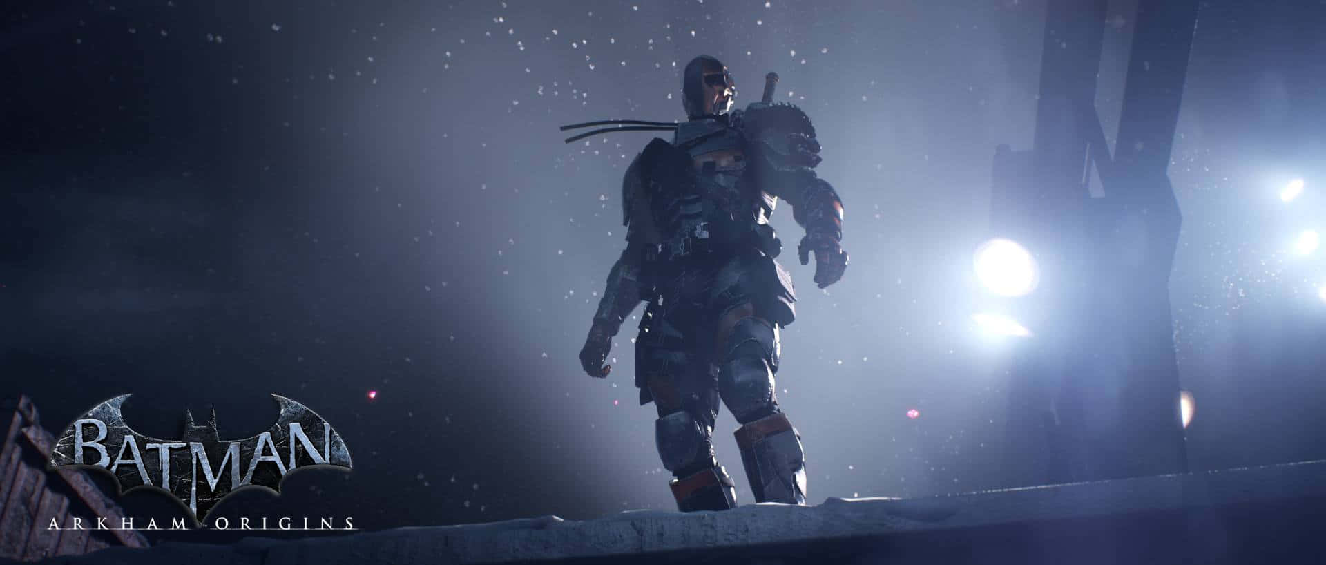 Batman Arkham Origins, dark armored figure, bright spotlights, Full HD Desktop Wallpaper