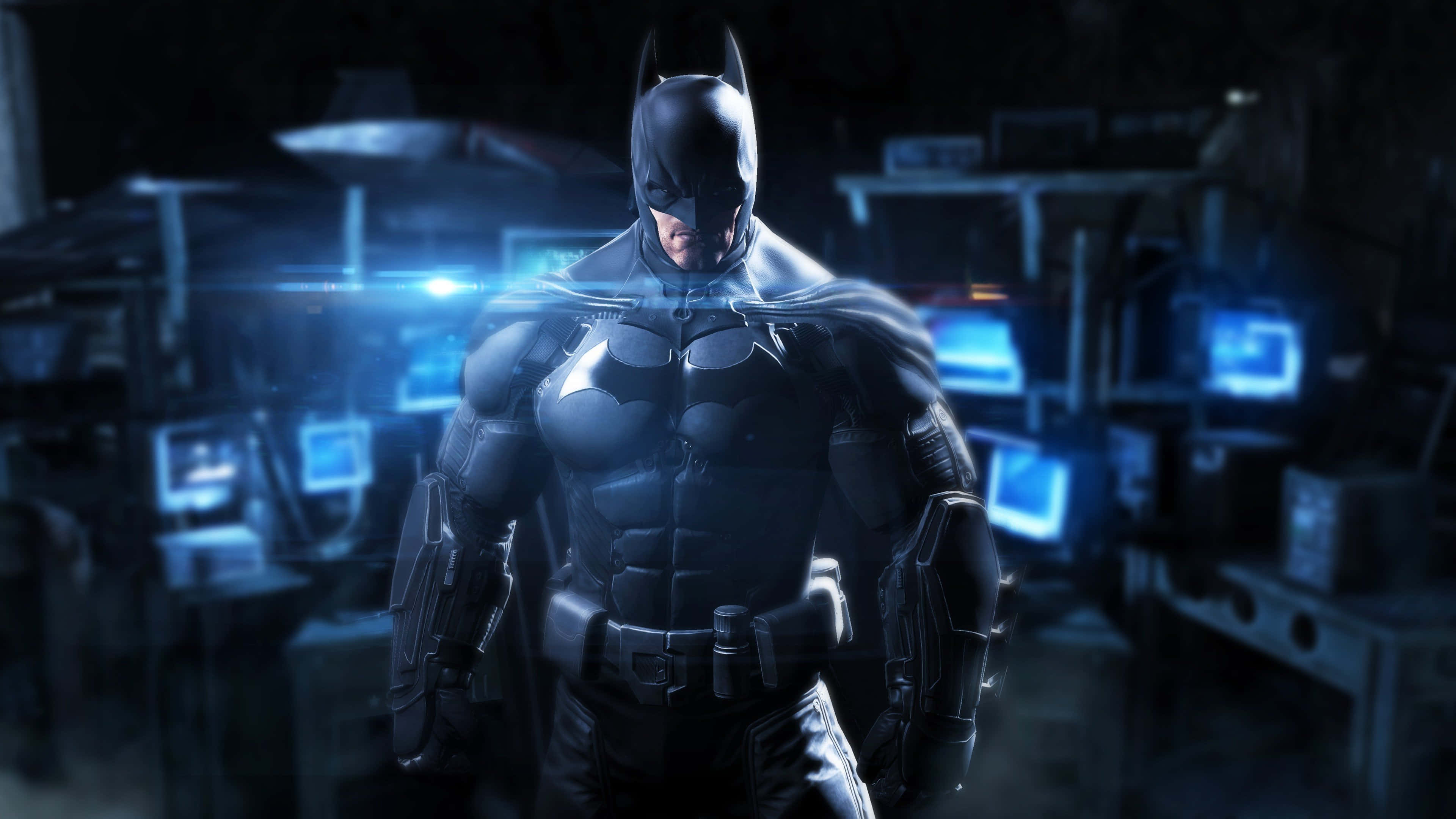 Batman, Arkham Origins, glowing blue screens, 4K Desktop Wallpaper