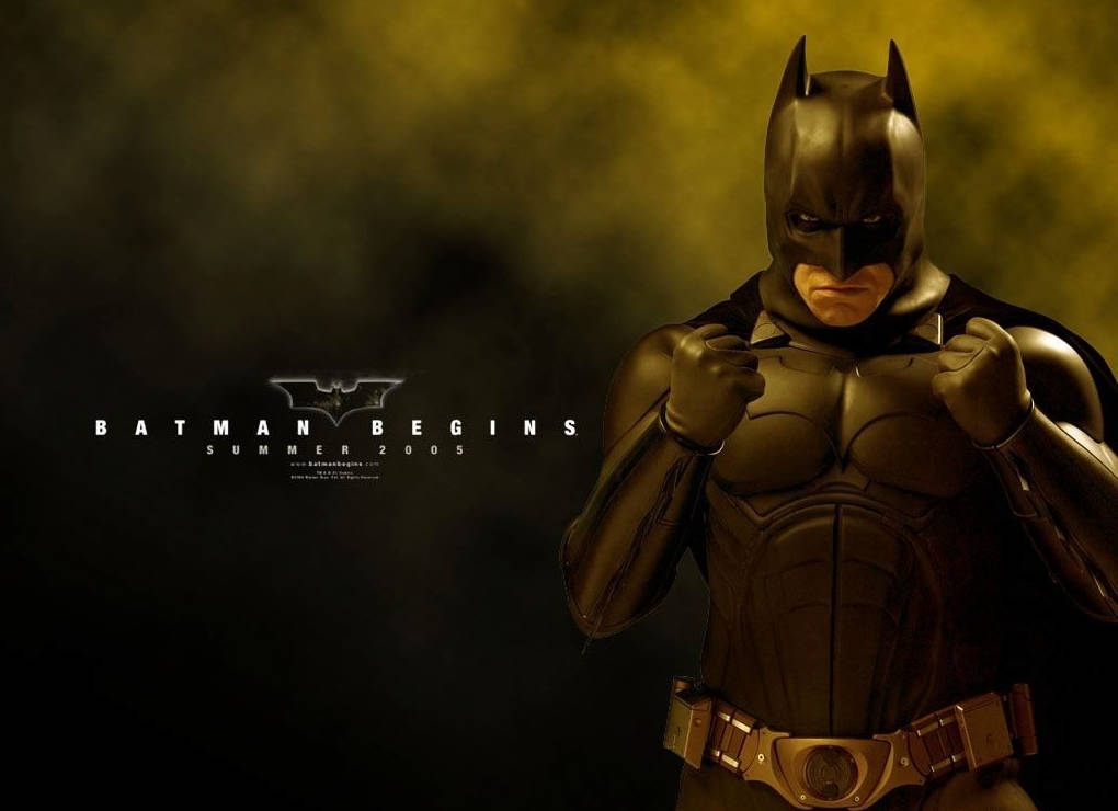 Batman Begins, dark smoky room, dramatic yellow backlighting, SD Desktop Wallpaper