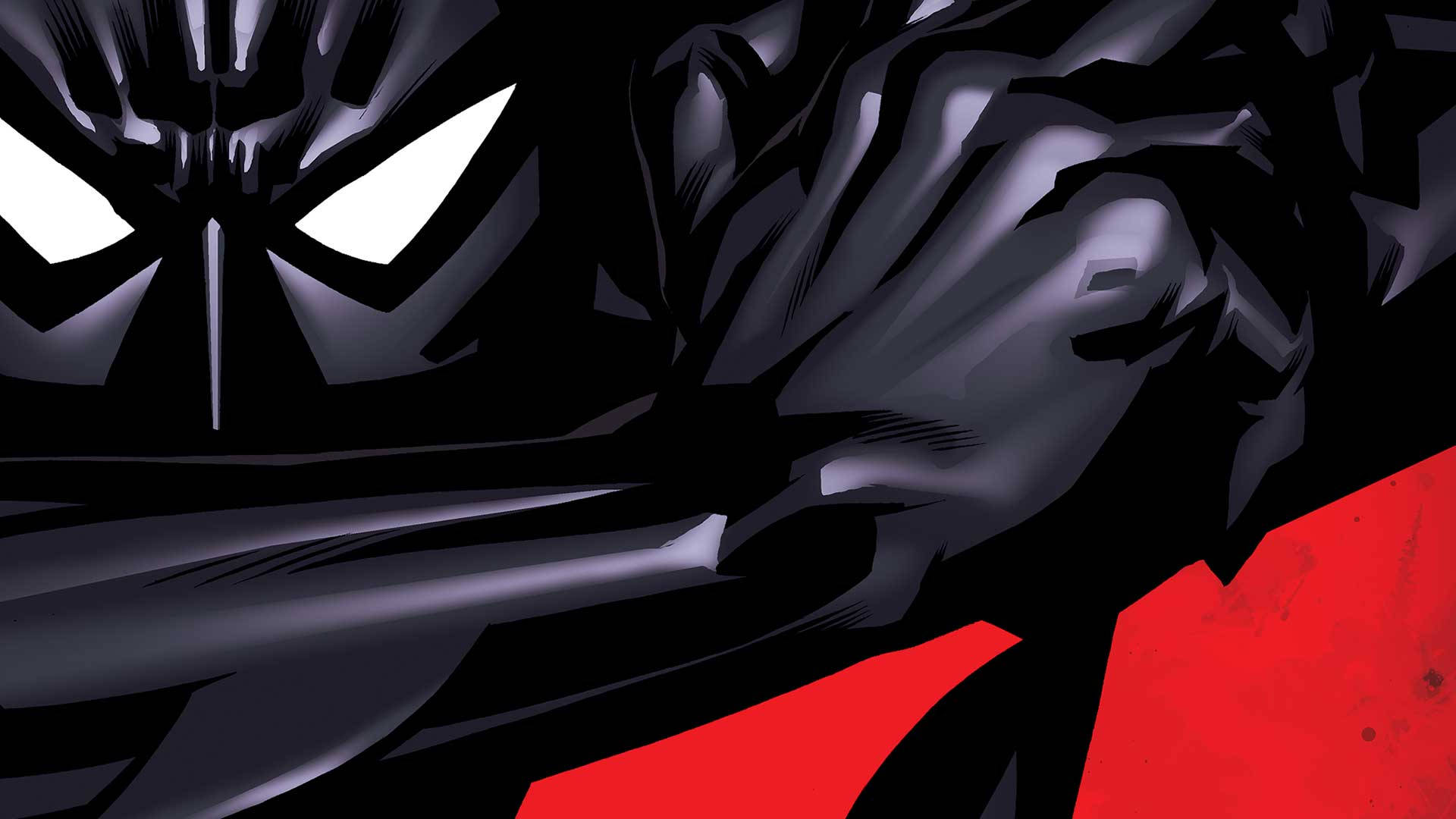 Batman Beyond, black armored figure, glowing white eyes, Full HD Desktop Wallpaper