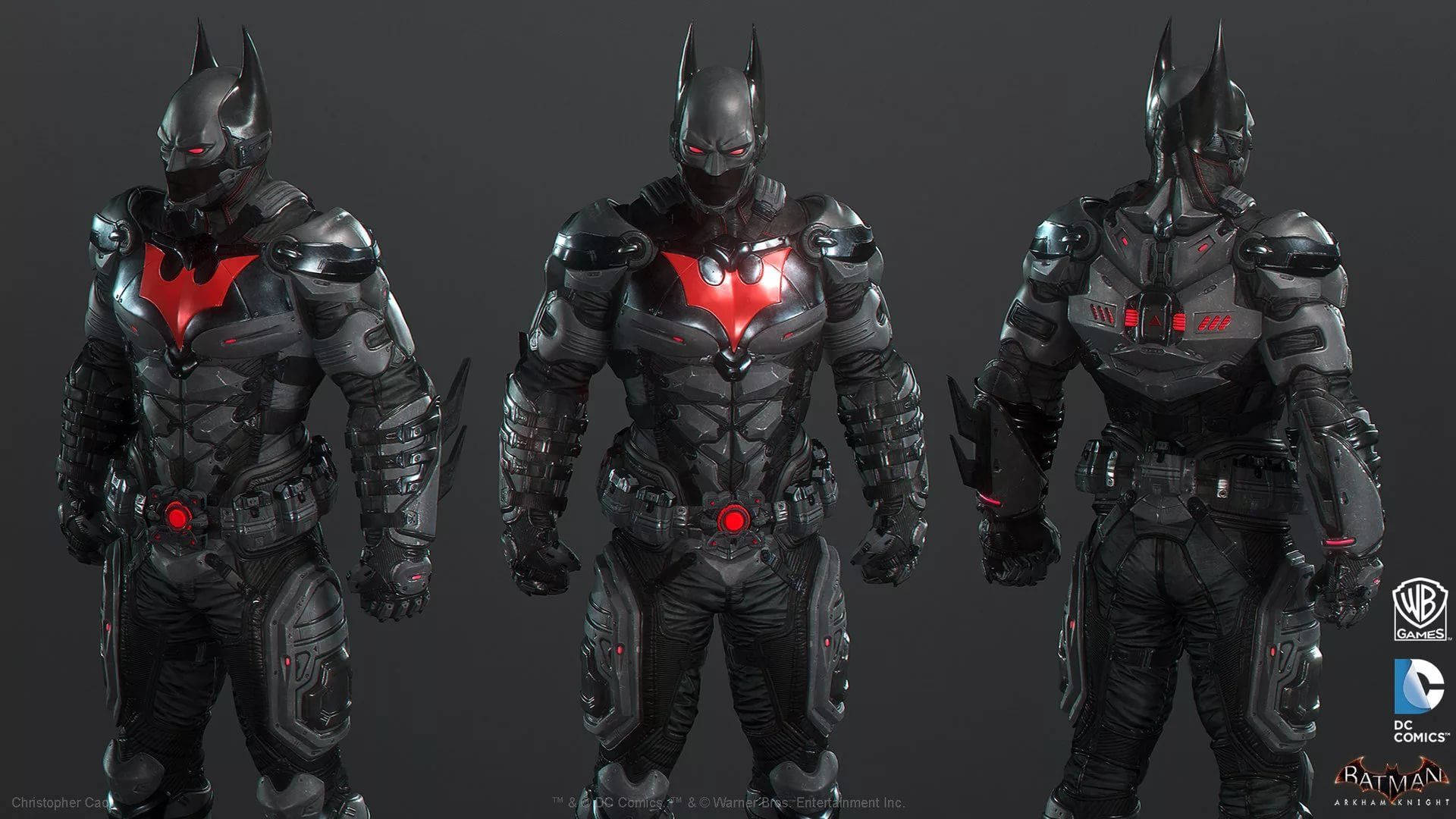 Batman Beyond, mecha action figure, glowing red bat symbols, Full HD Desktop Wallpaper