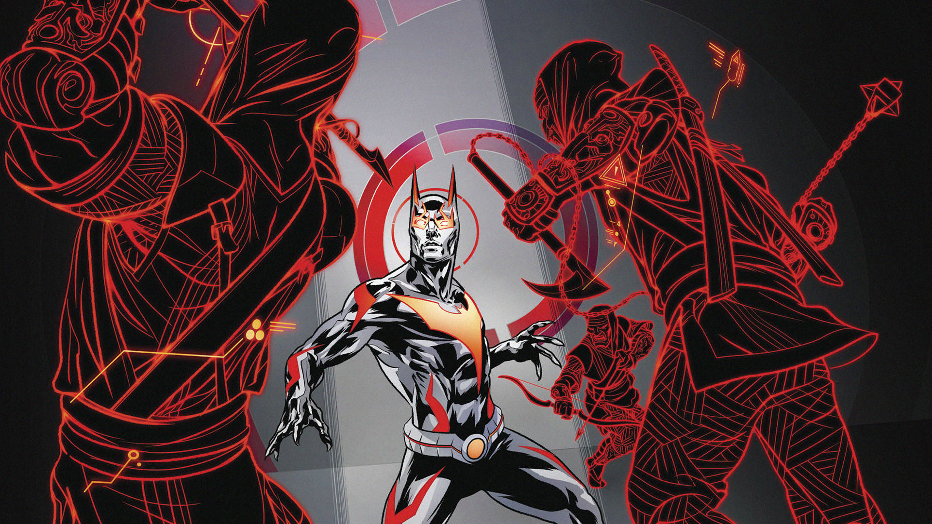 Batman Beyond, villains, red-outlined warriors, Full HD Desktop Wallpaper