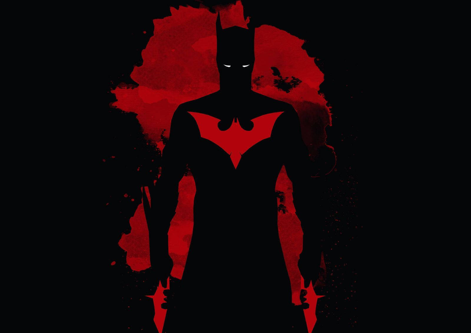 Batman Beyond, cave, splattered red background, HD Desktop Wallpaper