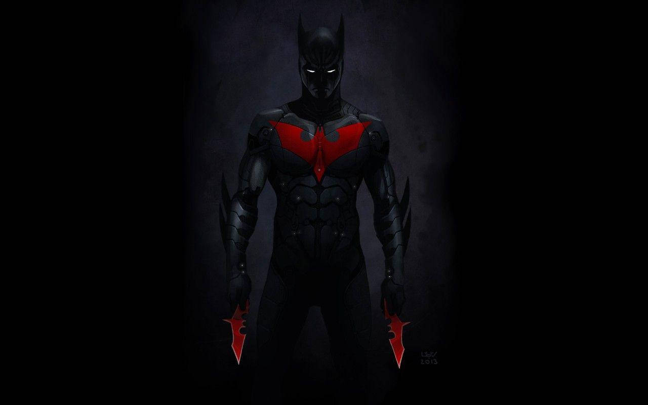 Batman Beyond, black and red armored suit, glowing eyes, HD Desktop Wallpaper