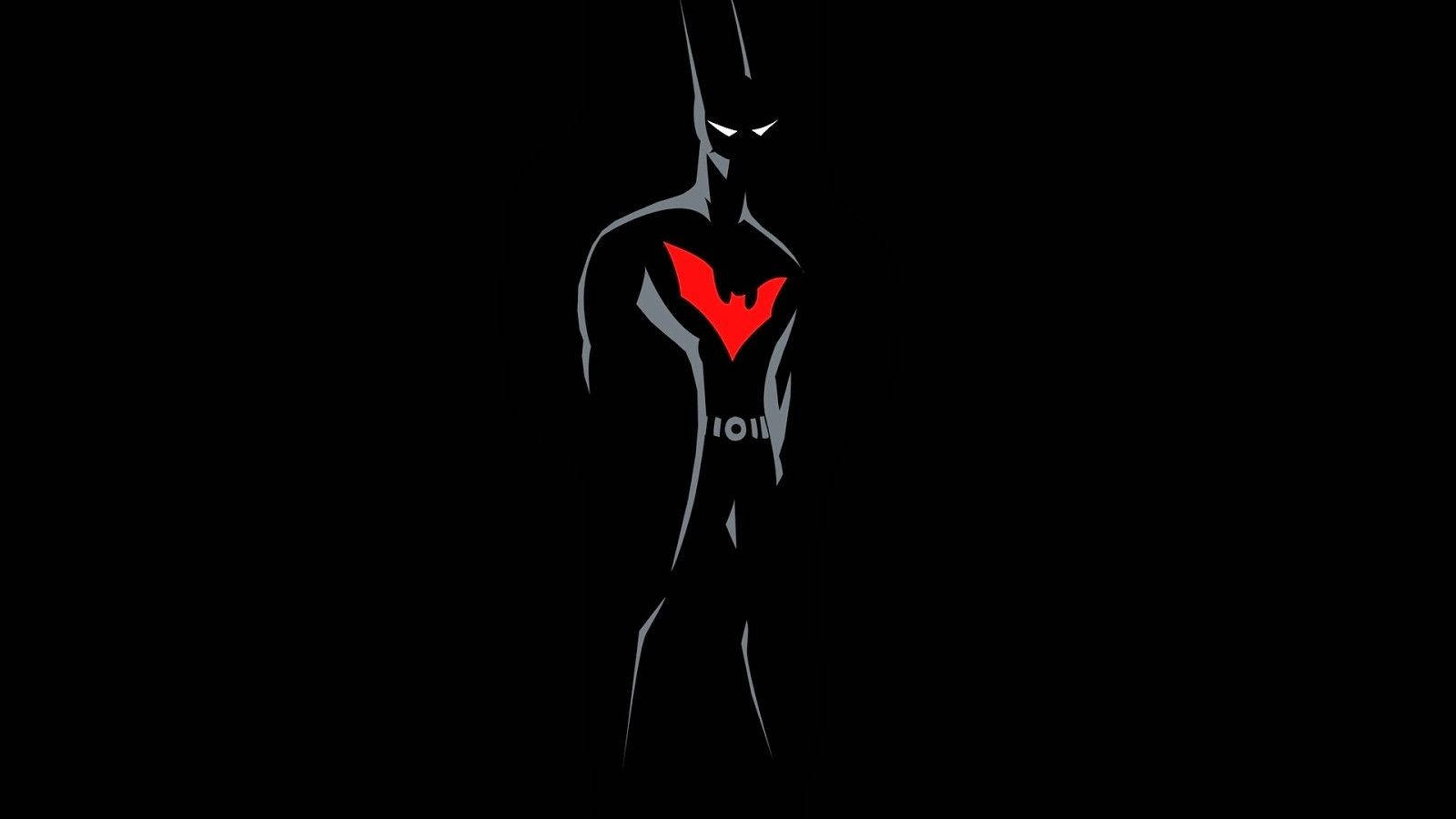 Batman Beyond, glowing red bat emblem, white eyes, HD Desktop Wallpaper