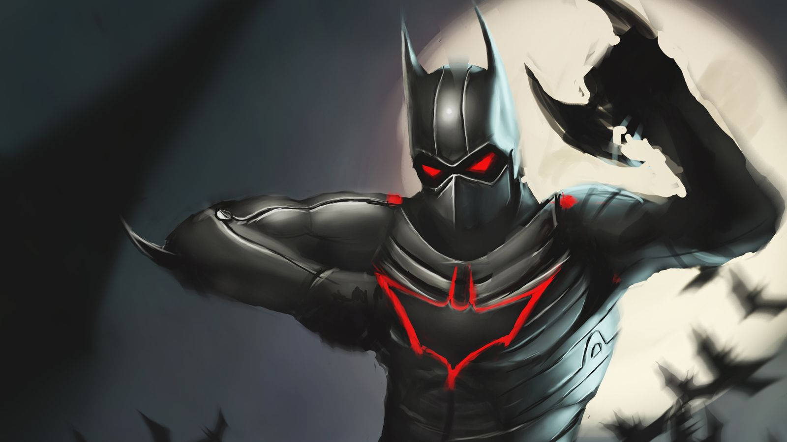 Batman Beyond, glowing red eyes, bat symbols, HD Desktop Wallpaper