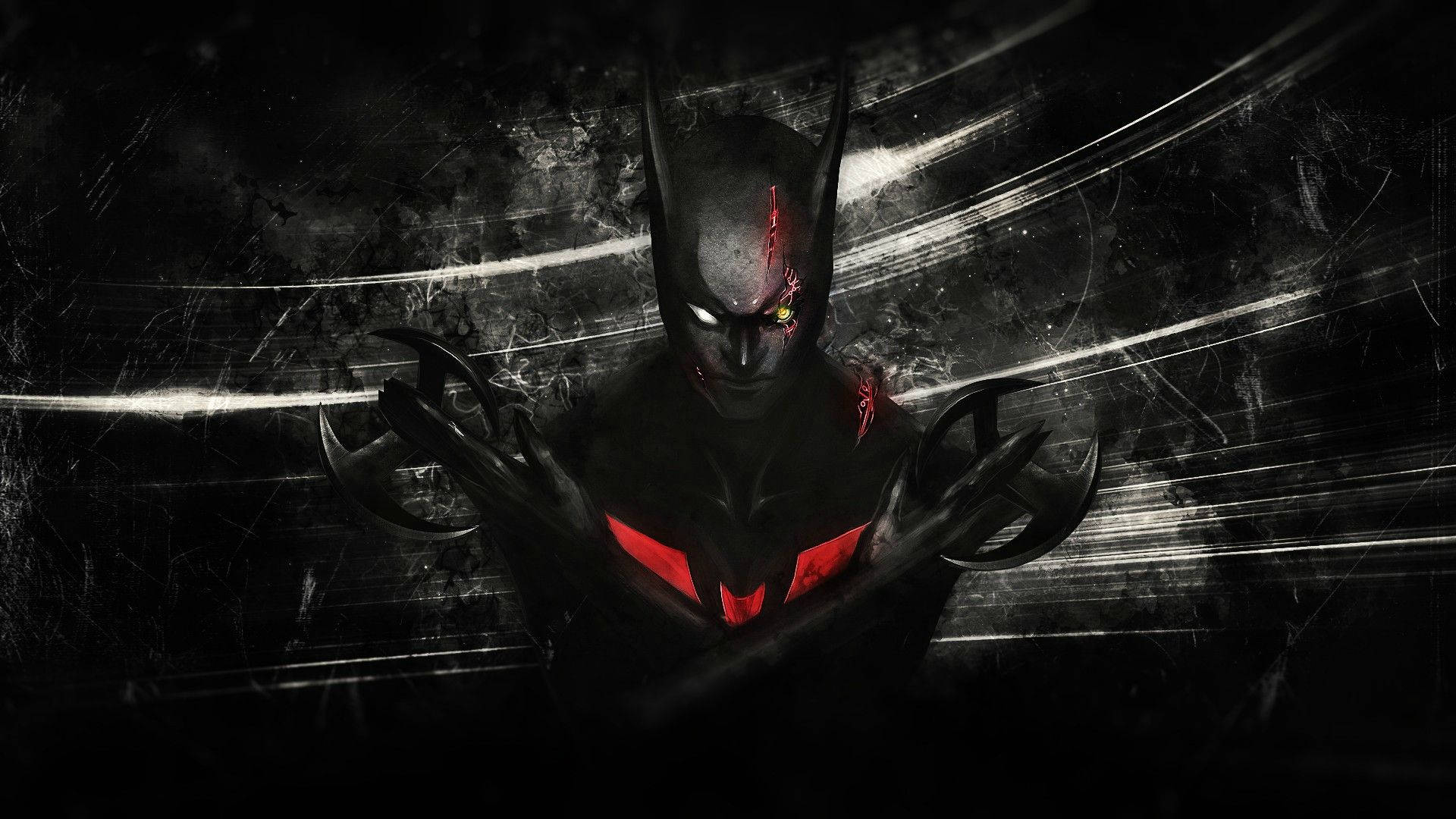 Batman Beyond, glowing red eyes, chest emblem, Full HD Desktop Wallpaper