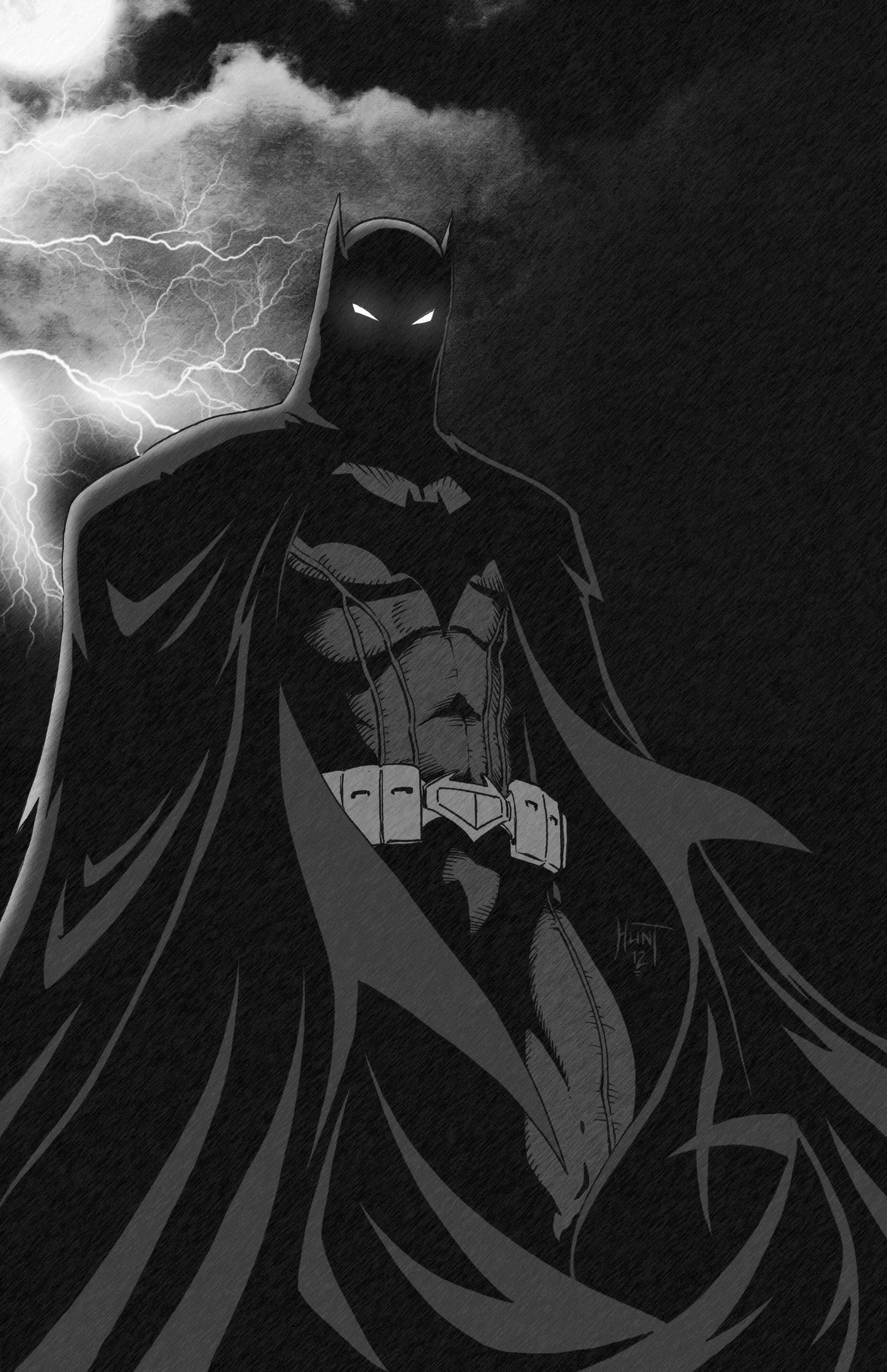 Batman, stormy sky, lightning, 2K Phone Wallpaper
