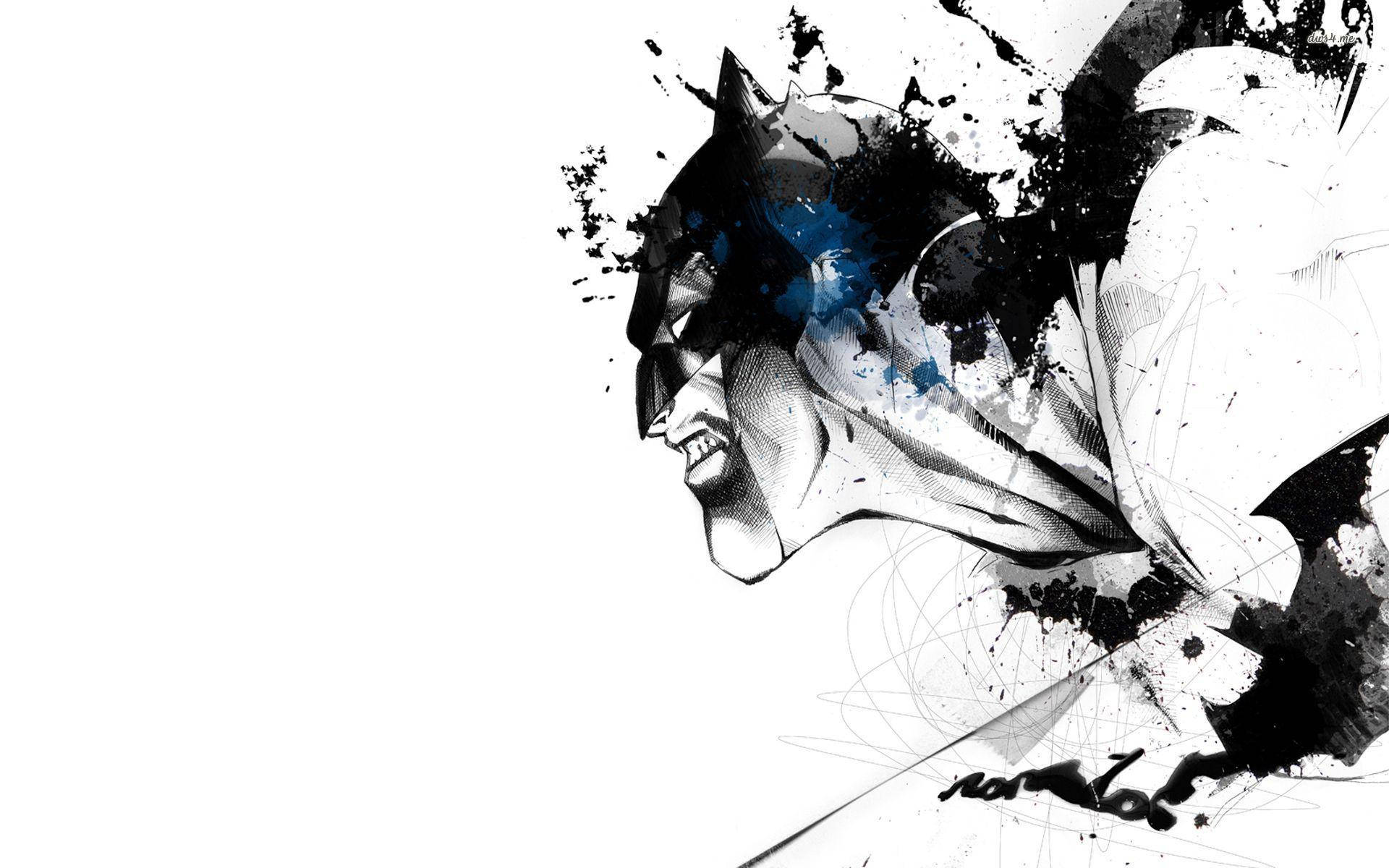 Batman, black ink splatters, sketch lines, Full HD Desktop Wallpaper