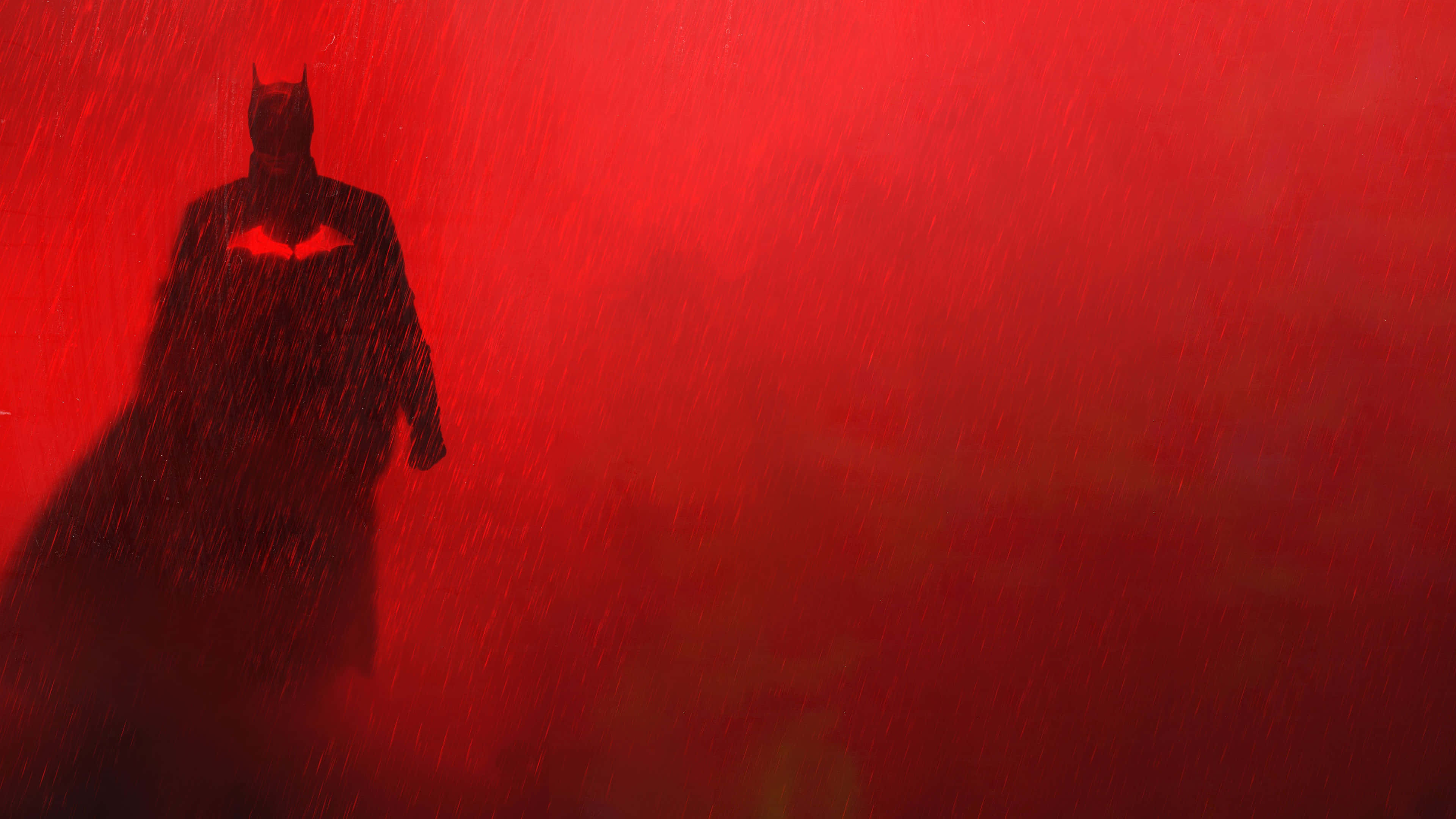 Batman, red batman logo, crimson rain-soaked backdrop, 4K Desktop Wallpaper