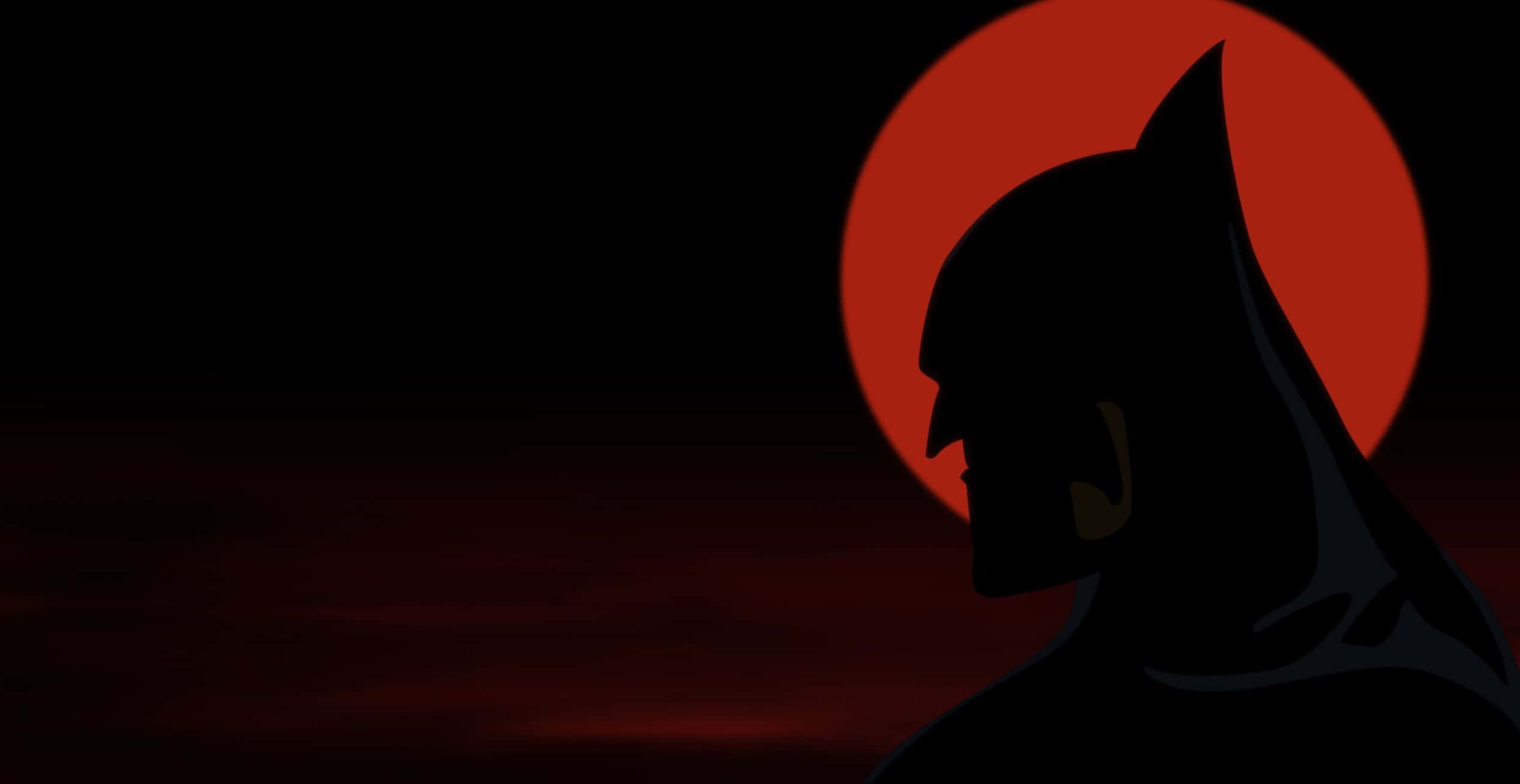 Batman, silhouette, glowing red sun, Full HD Desktop Wallpaper