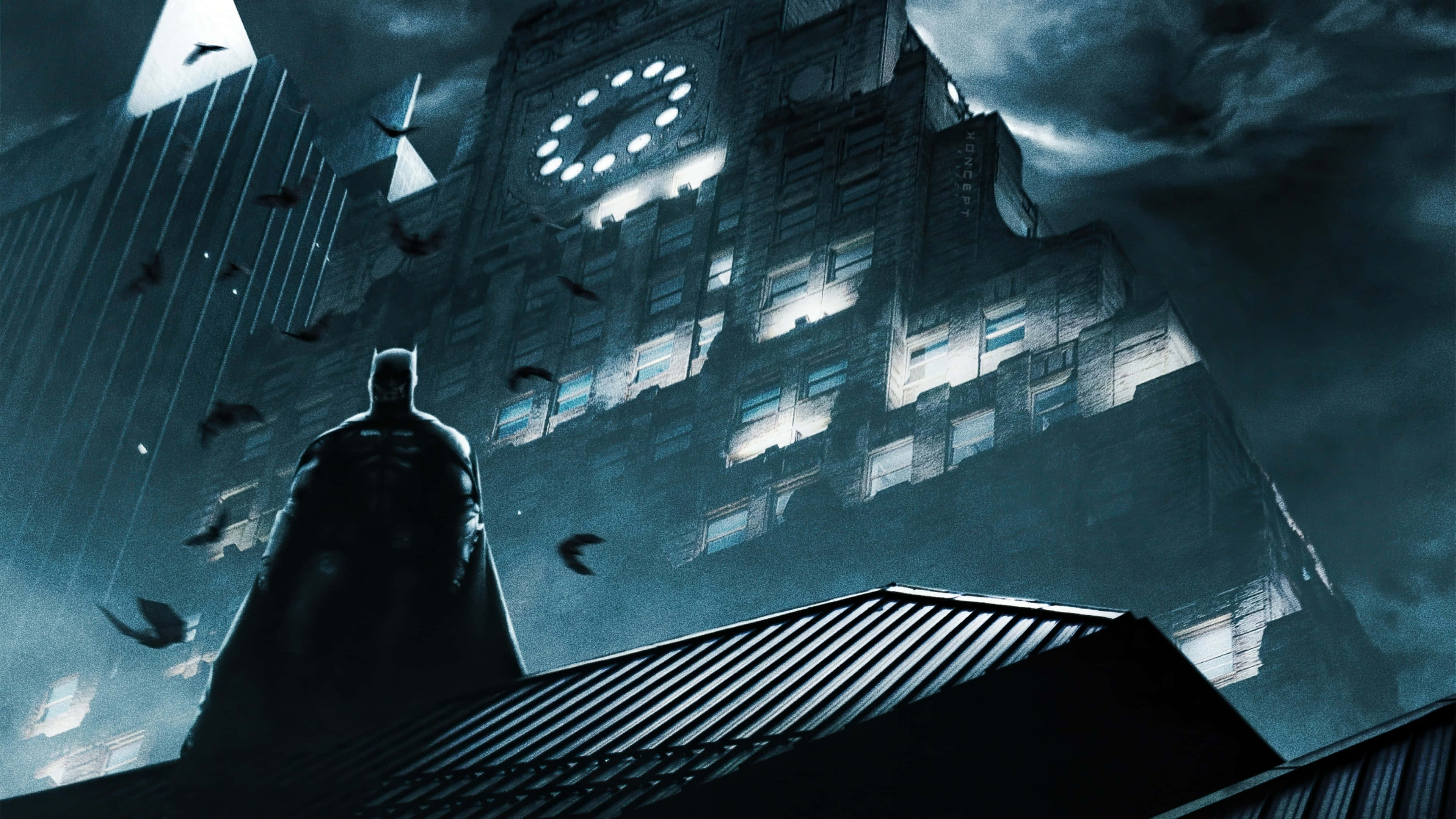 Batman, Batman City, rooftop, 4K Desktop Wallpaper