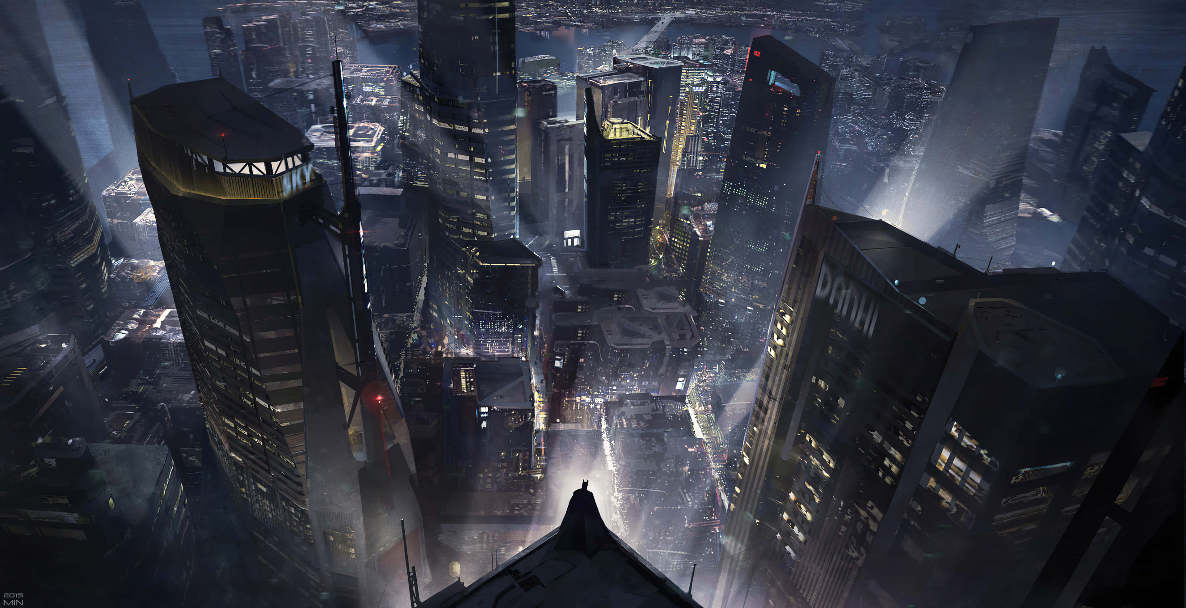 Batman City, rooftop, futuristic cityscape, 4K Desktop Wallpaper