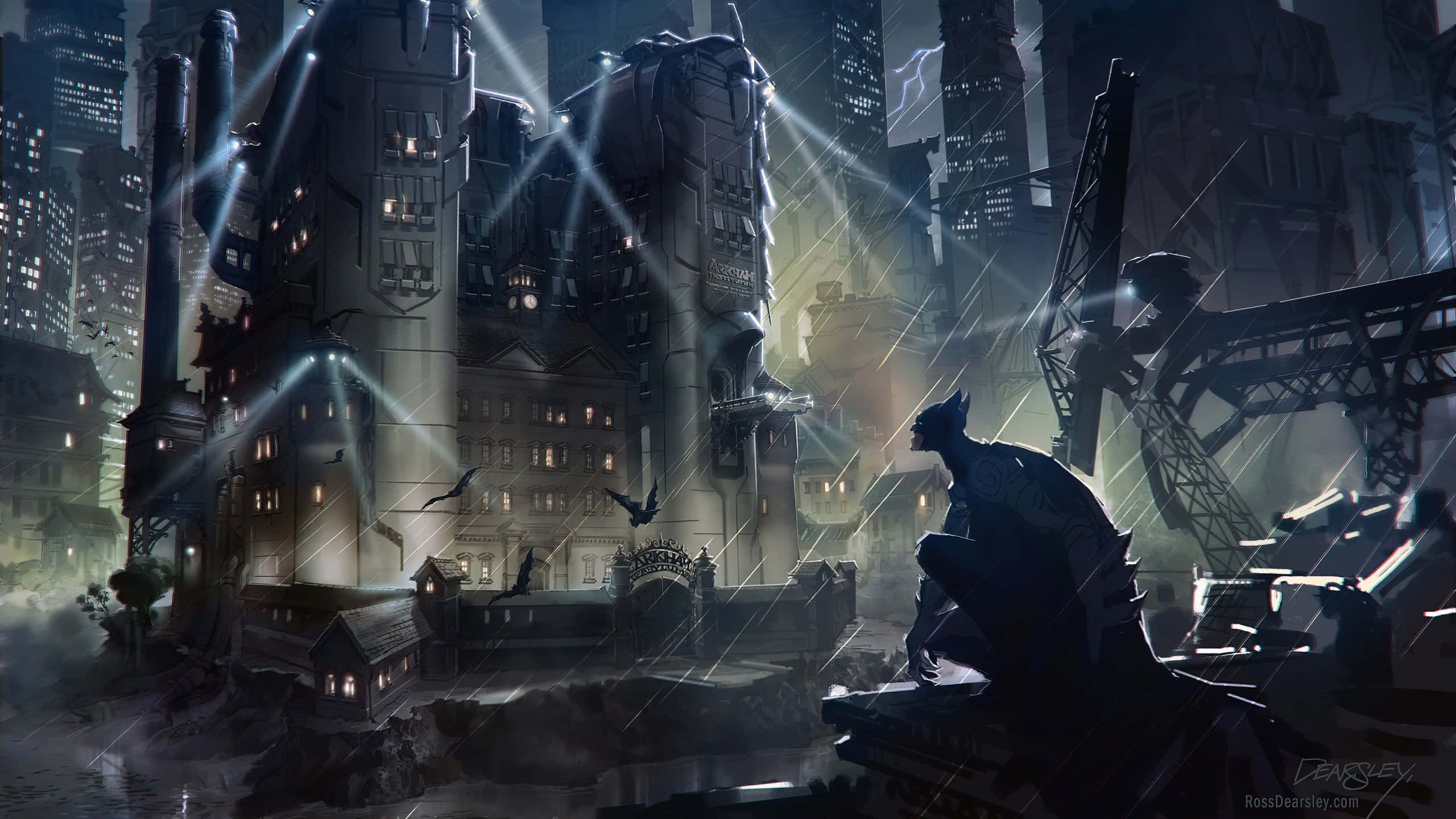 Batman City, Batman, rooftop, 2K Desktop Wallpaper