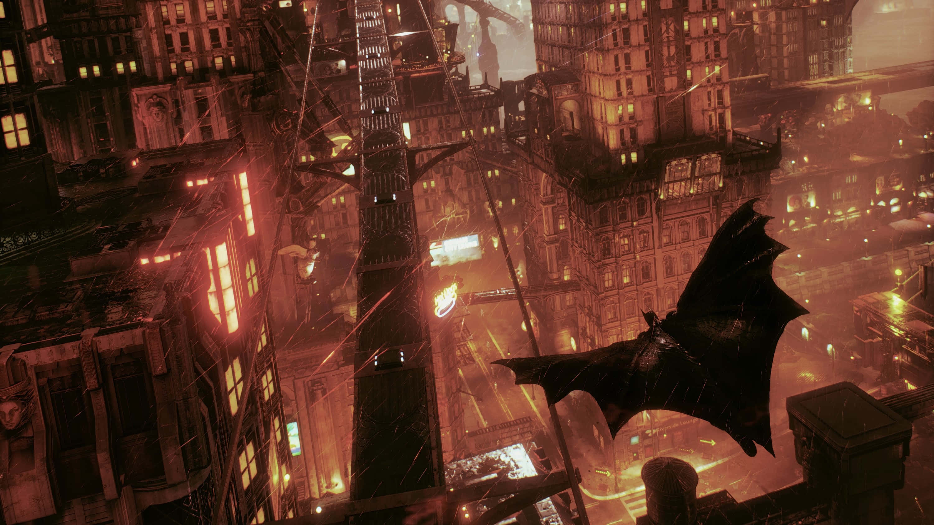 Batman City, night, rain-slicked, 2K Desktop Wallpaper