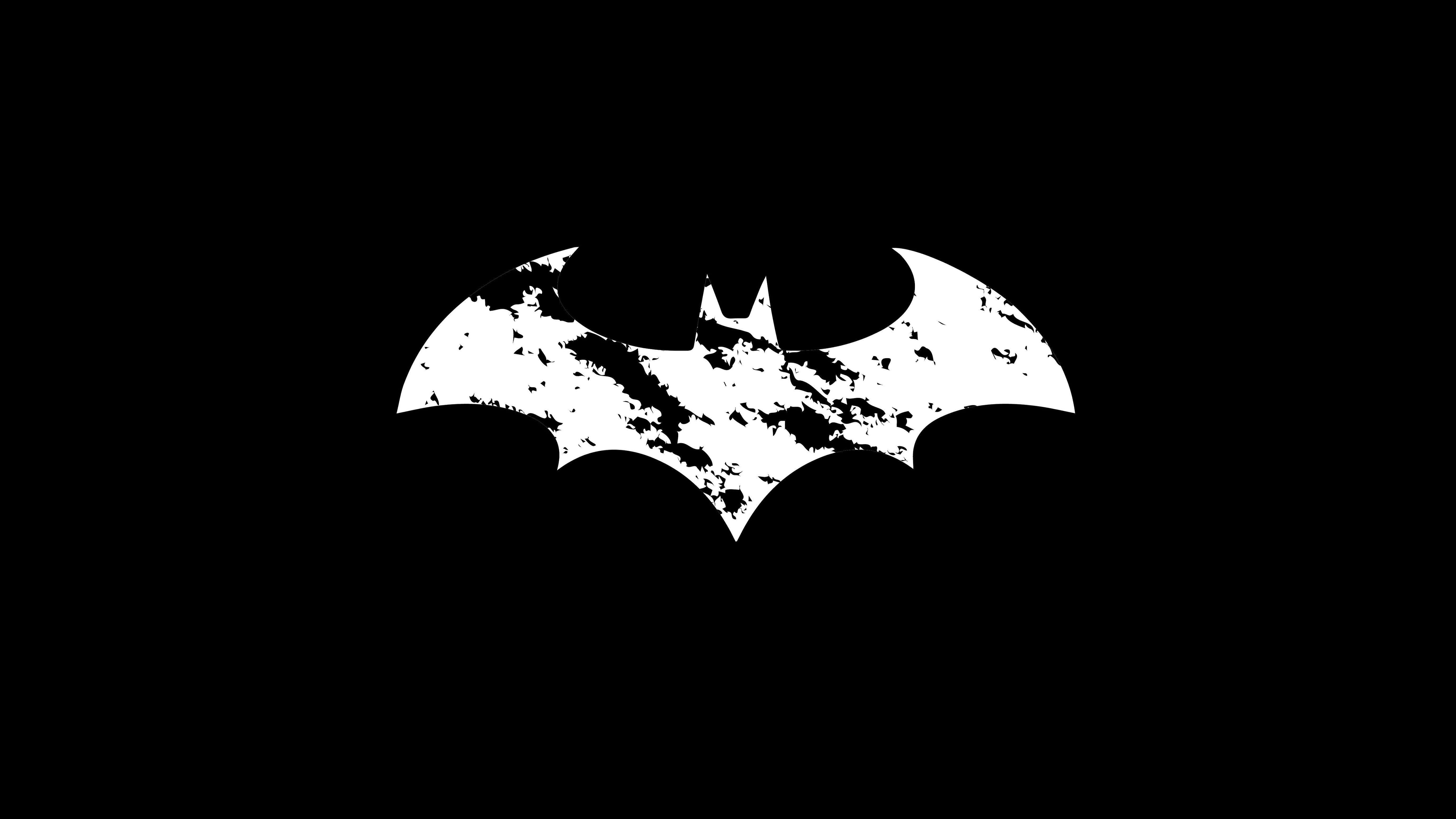 Batman, black background, white bat symbol, 5K Desktop Wallpaper