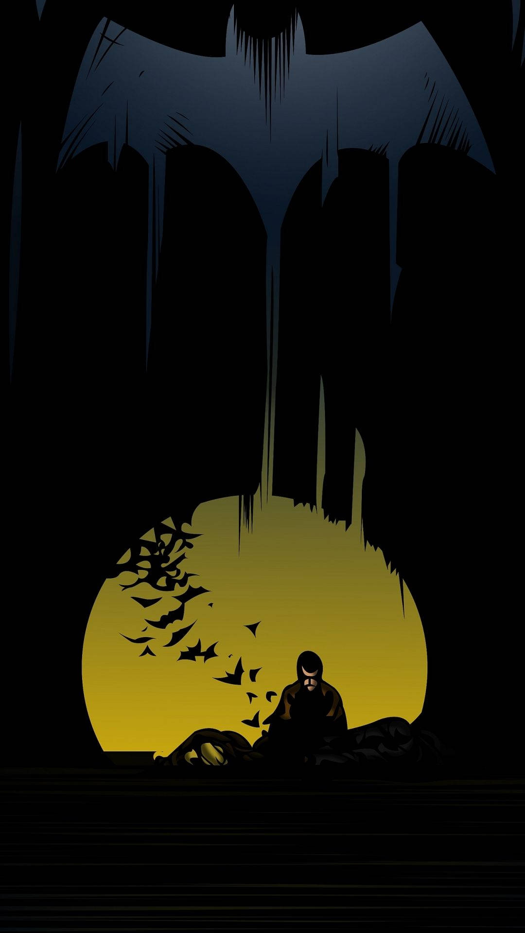 Batman Dark iPhone, yellow moon, giant bat symbol, Full HD Phone Wallpaper