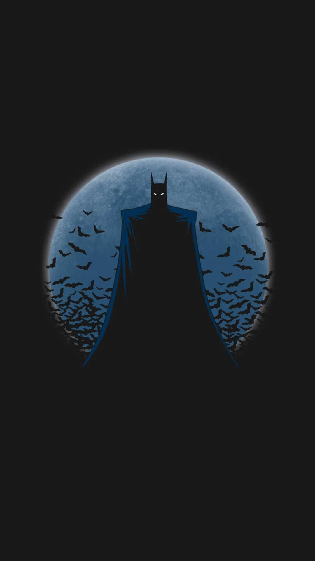 Batman, dark silhouette, glowing blue moon, Full HD Phone Wallpaper