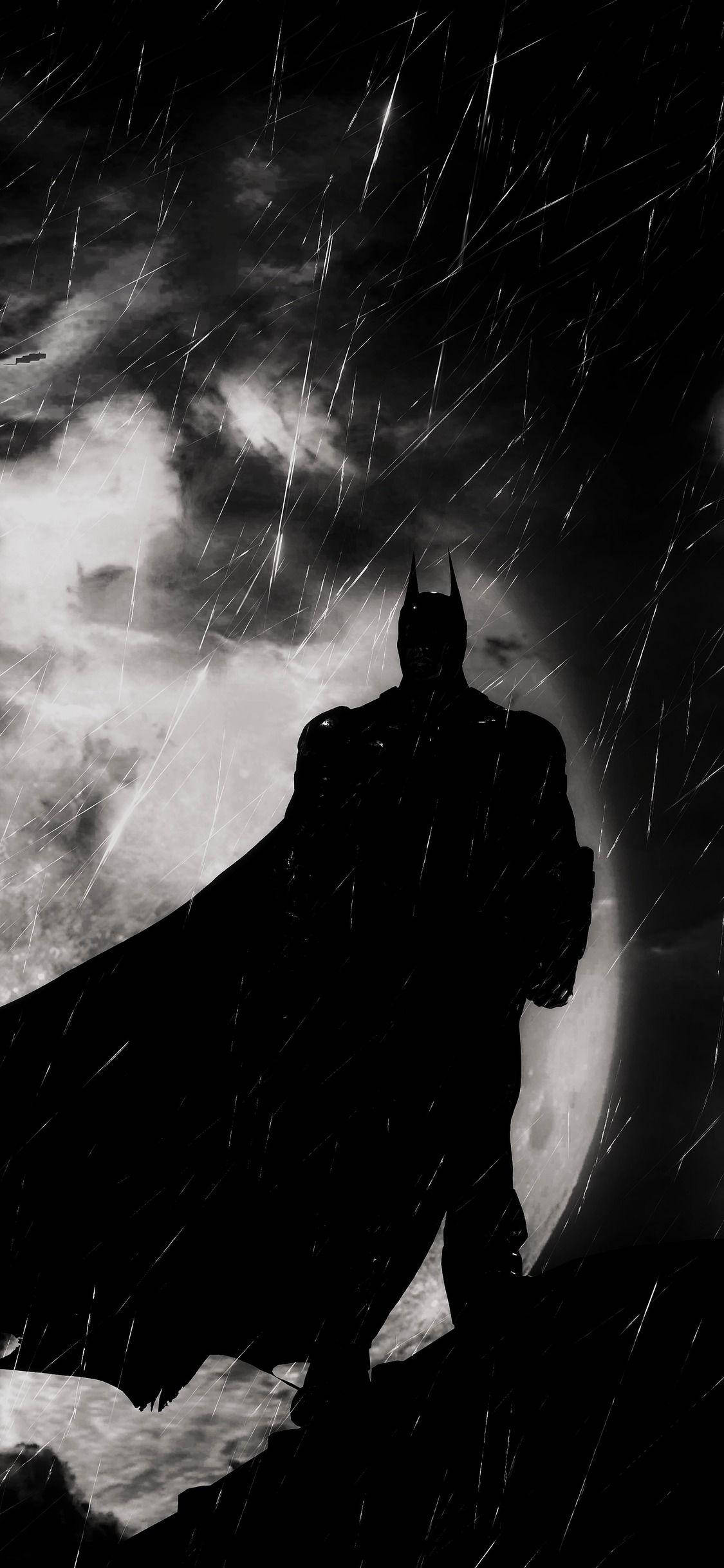 Batman, silhouette, moonlit sky, Full HD Phone Wallpaper