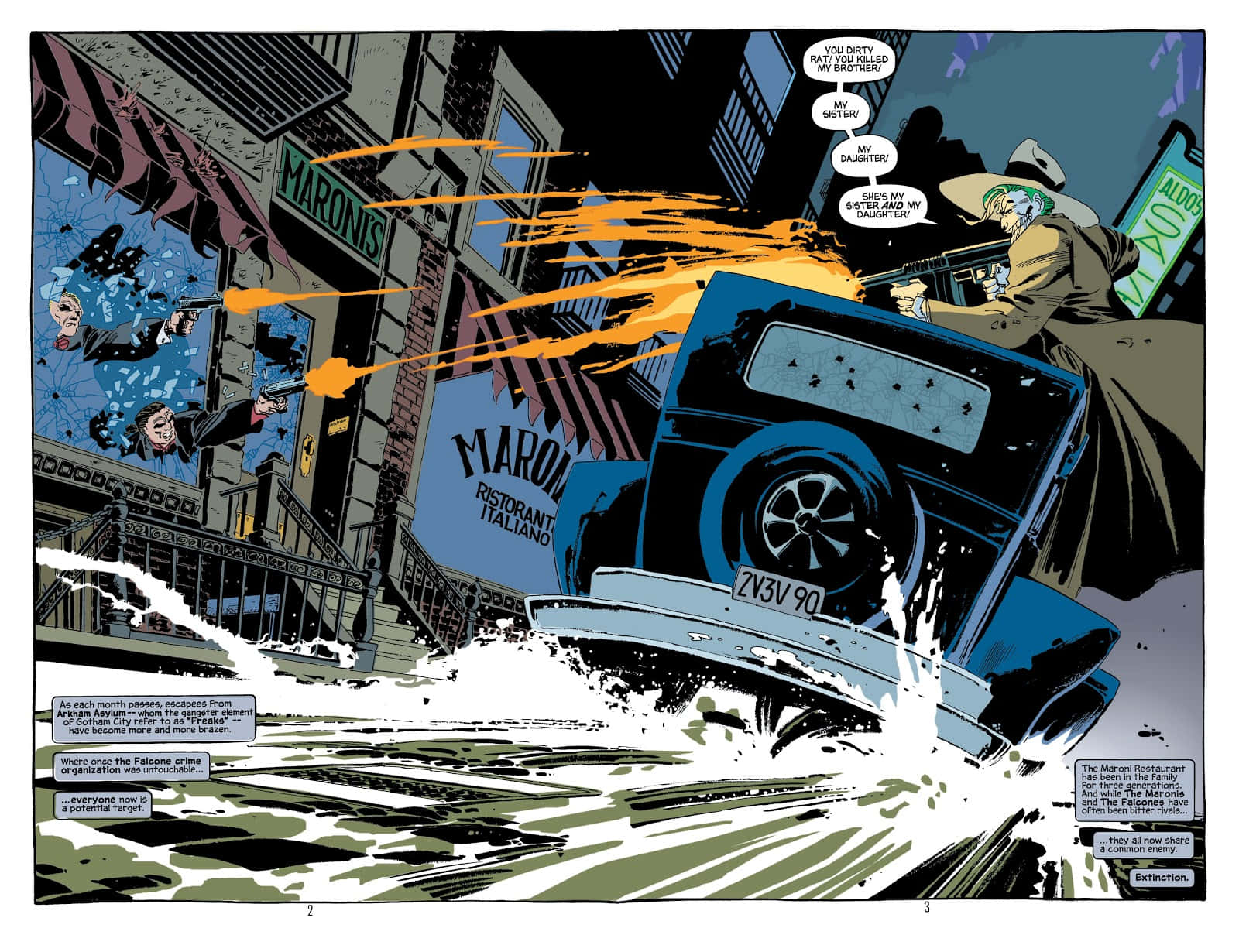 Batman Dark Victory, blue car, rainy city street, HD Desktop Wallpaper
