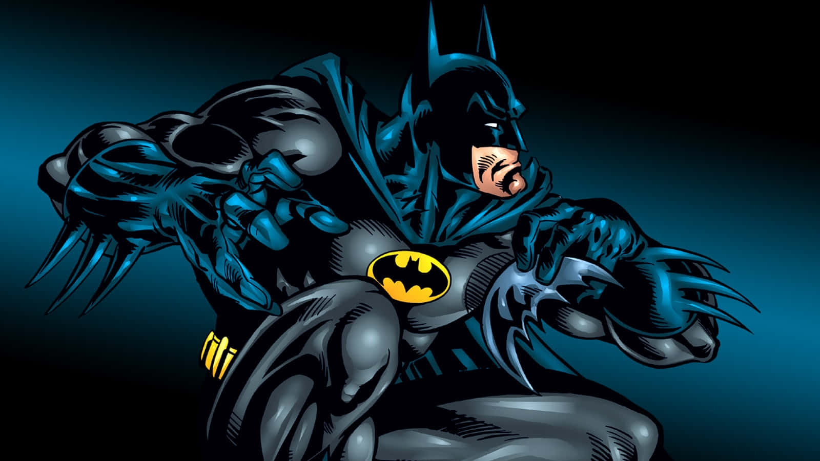 Batman Dark Victory, crouching stance, glowing blue highlights, HD Desktop Wallpaper