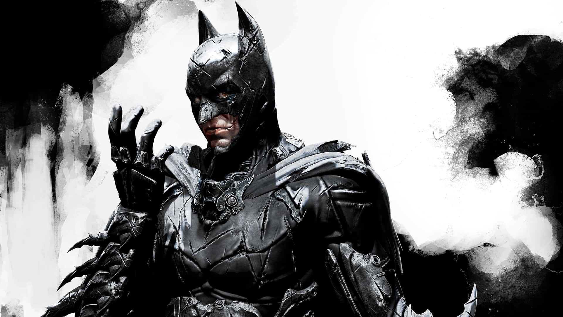Batman, black and white composition, ink-like smudges, Full HD Desktop Wallpaper
