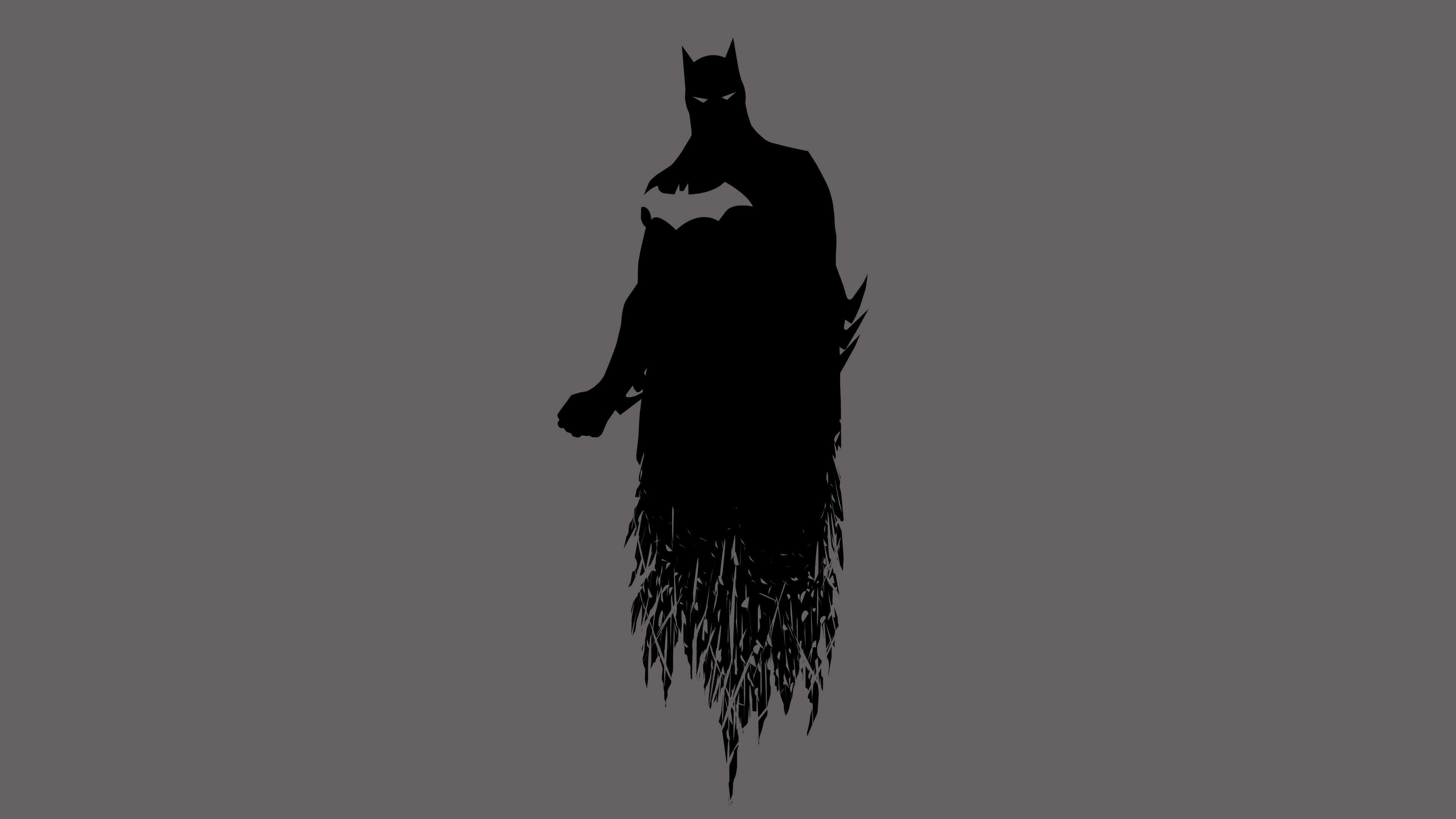 Batman, black silhouette, cape flowing downward, 4K Desktop Wallpaper