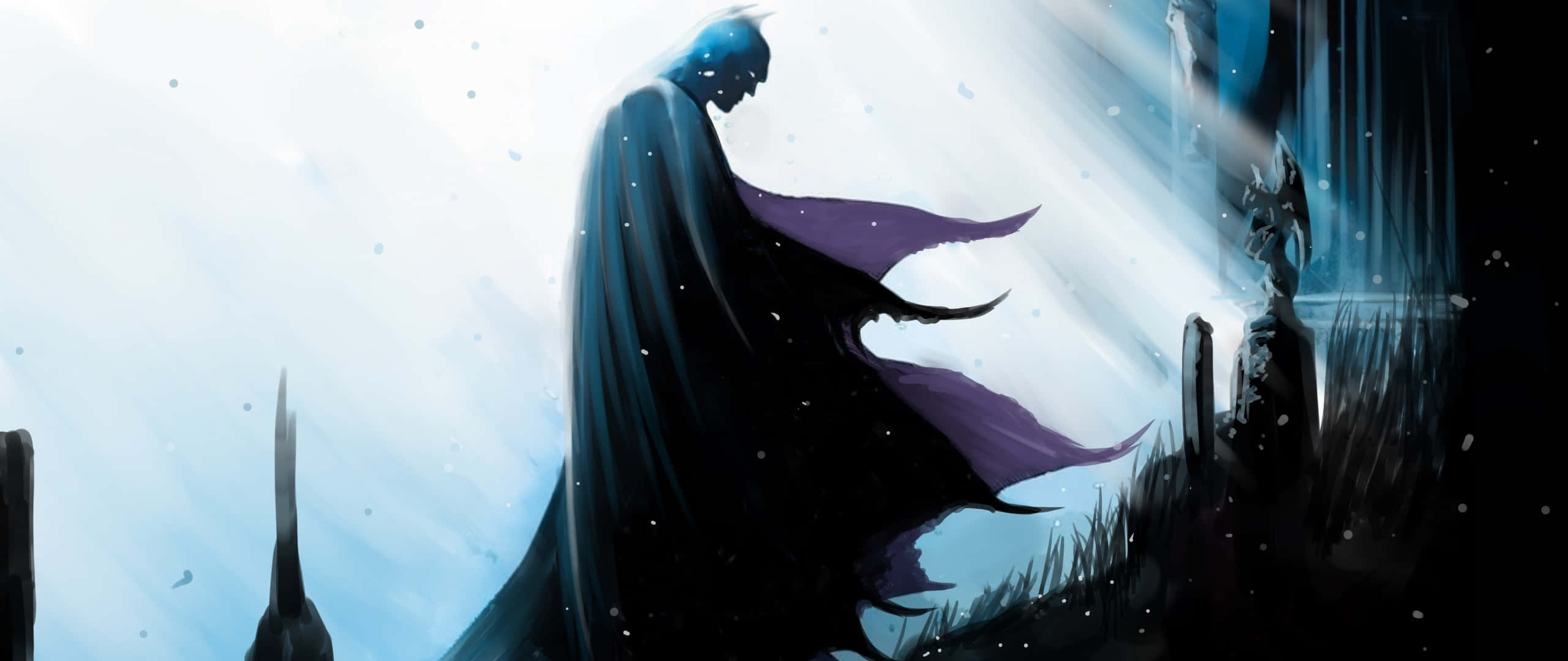 Batman, purple cape, snowy backdrop, 2K Desktop Wallpaper