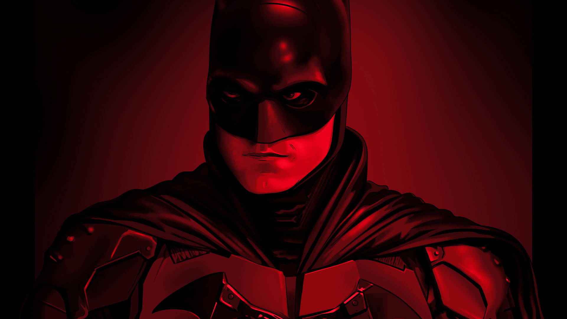 Batman, red-lit, close-up, Full HD Desktop Wallpaper
