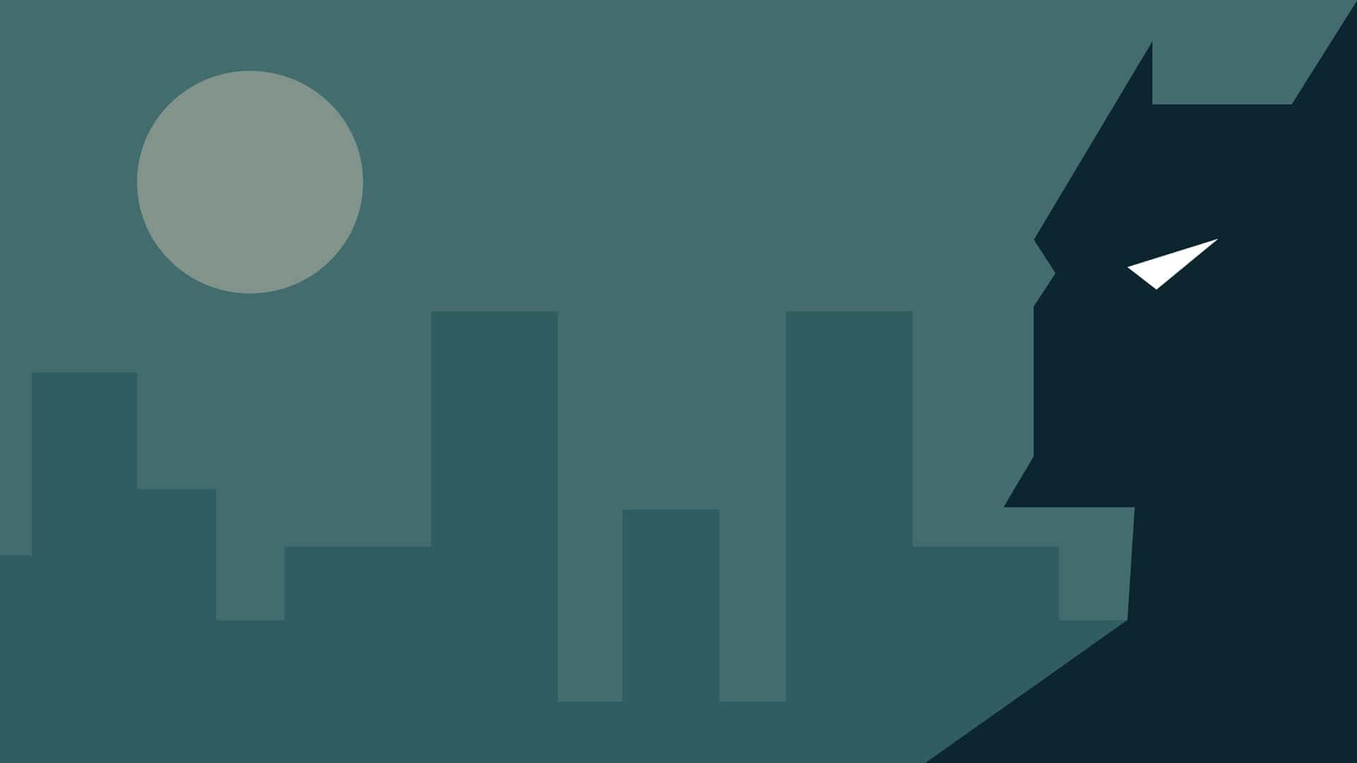 Batman, teal cityscape, pale moon, Full HD Desktop Wallpaper