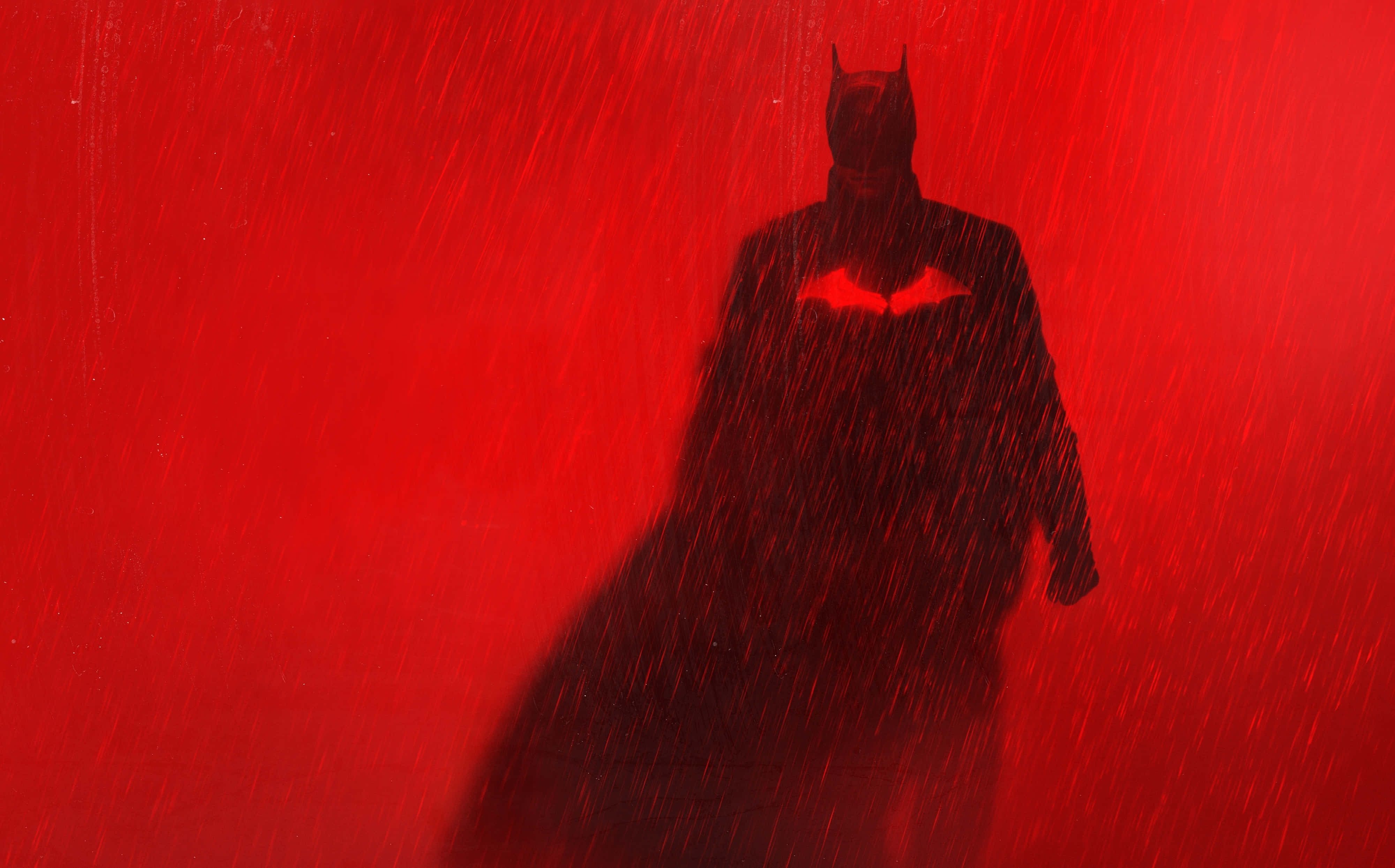 Batman, red backdrop, rain streaks, 4K Desktop Wallpaper