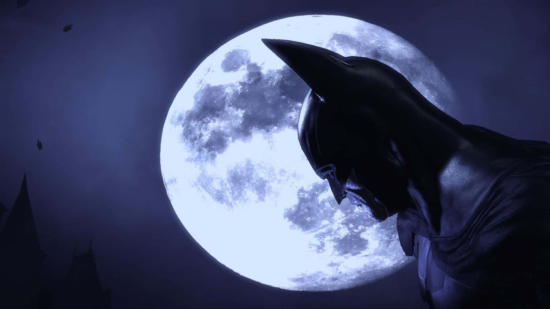 Batman, glowing full moon, dark gothic cityscape, Full HD Desktop Wallpaper