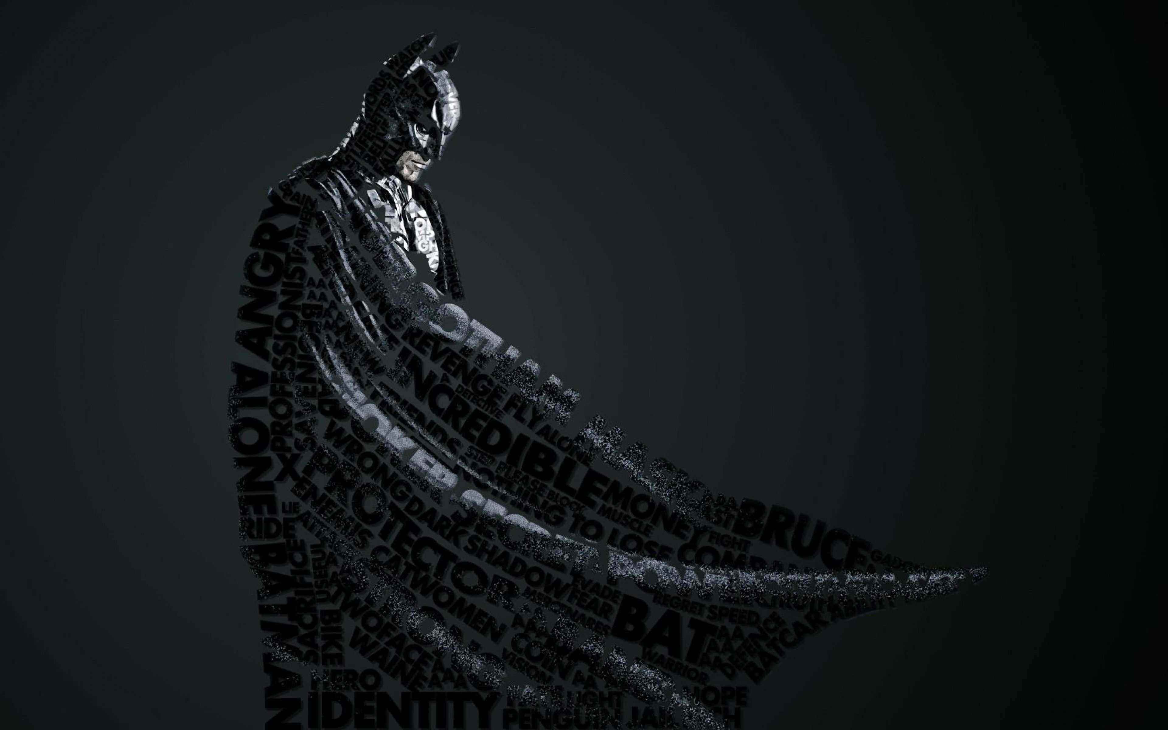 Batman, silhouette, bold text words, 4K Desktop Wallpaper