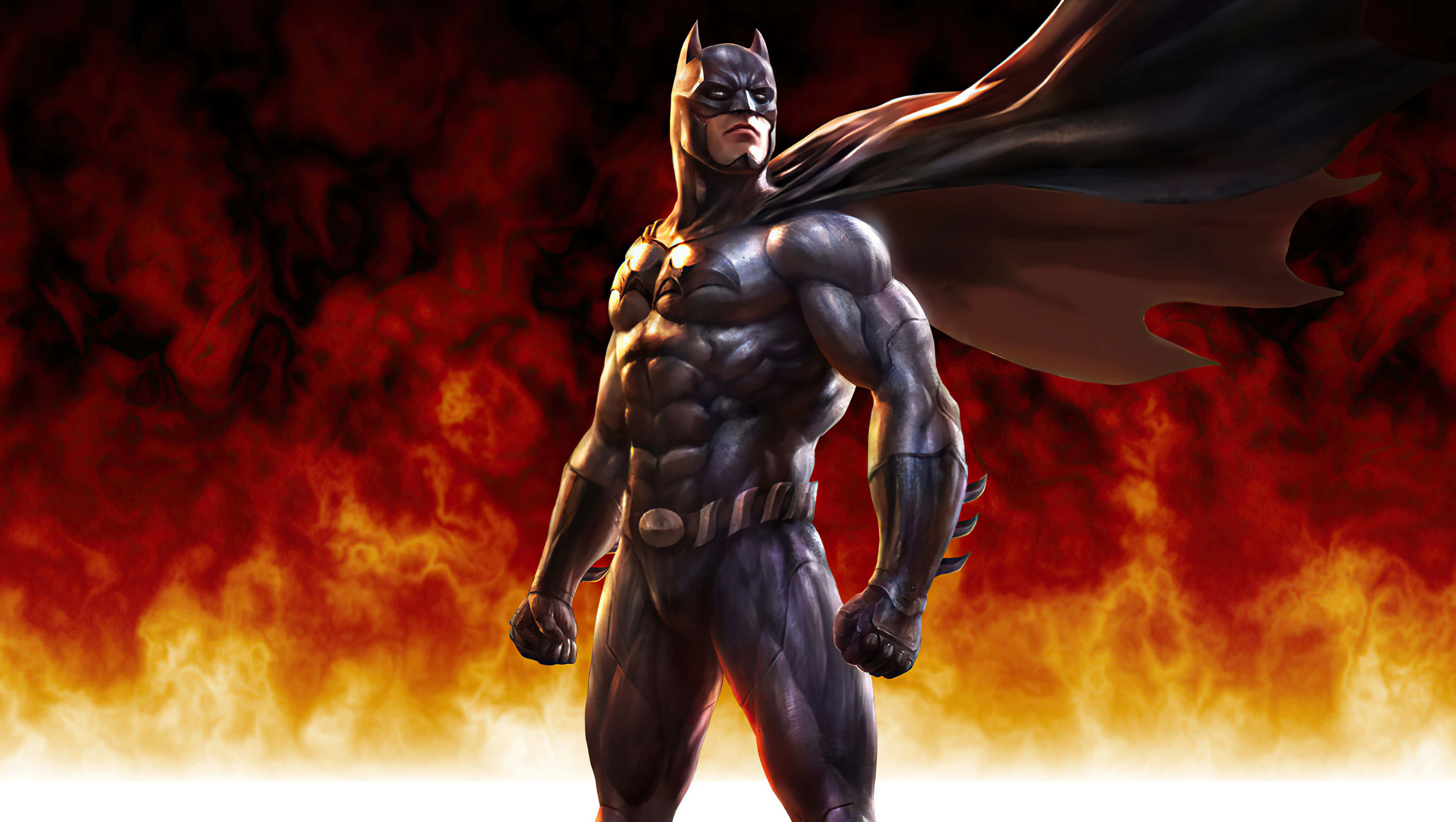 Batman, Dark Knight, fiery red and orange background, 4K Desktop Wallpaper